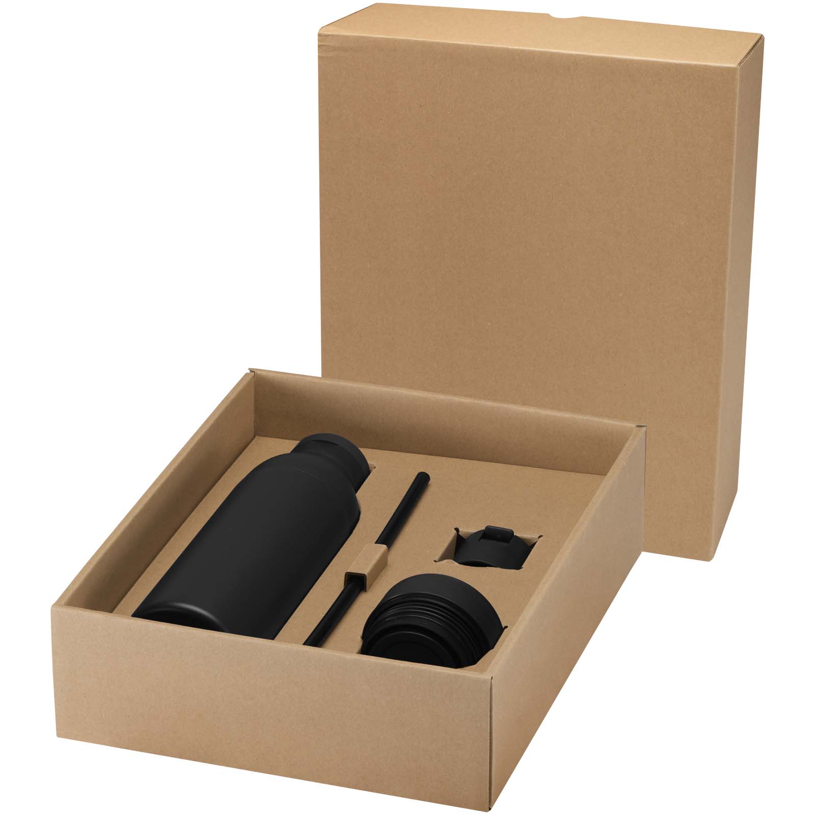 Illuminate 650 ml RCS-zertifizierte doppelwandige Trinkflasche aus recyceltem Edelstahl mit 3-teiligem Deckelset schwarz