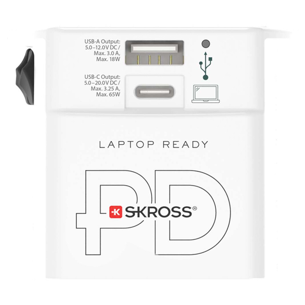 SKROSS® MUV AC65PD Reiseadapter mit USB-C Kabel weiss