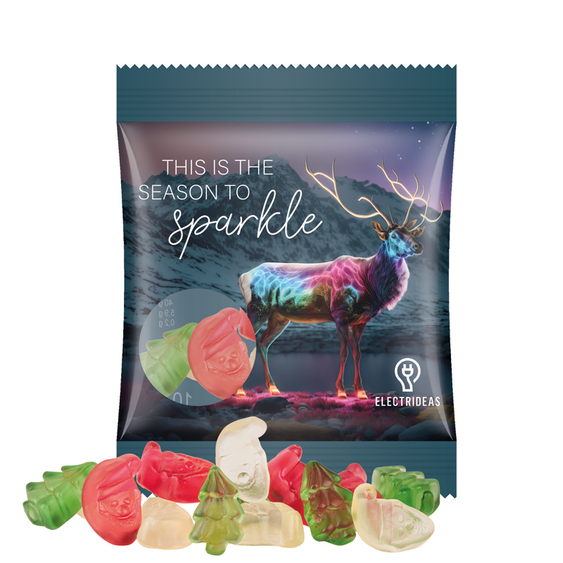 Minitüte 10 g, transparente kompostierbare Folie, Trolli Fruchtgummi Weihnachtsmischung