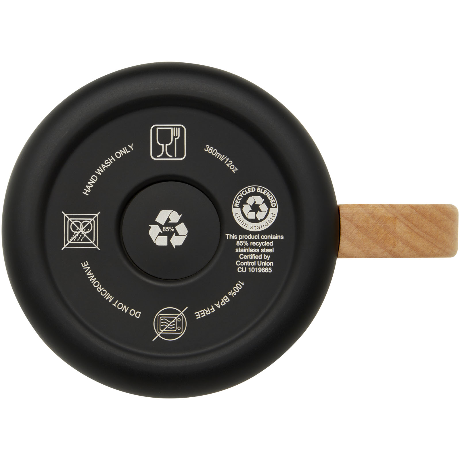 Bjorn RCS-zertifizierter Becher aus recyceltem Edelstahl mit Kupfer-Vakuumisolierung, 360 ml schwarz