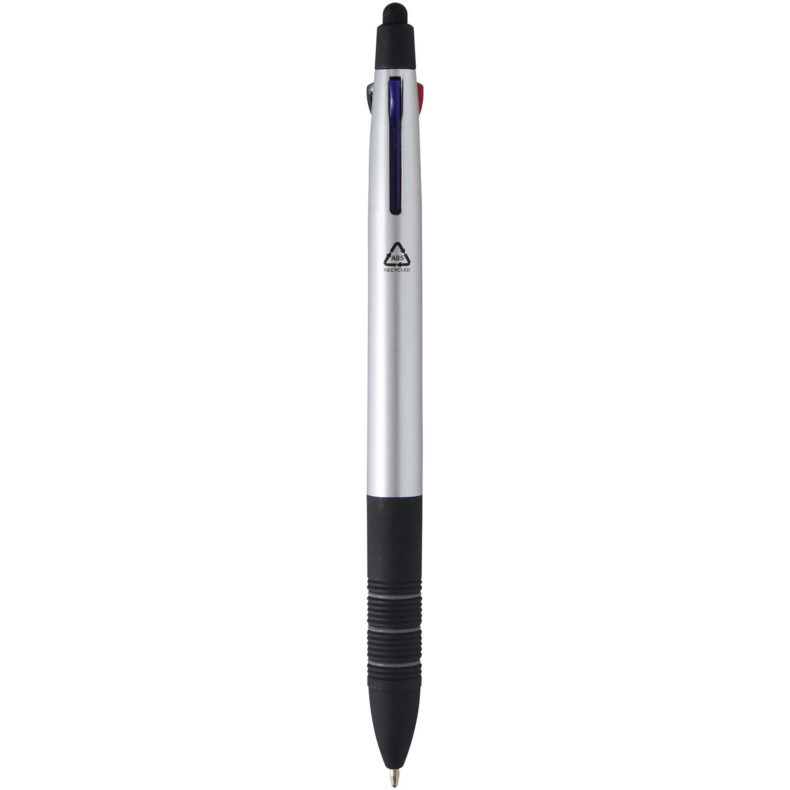 Trine 3-Farben RCS recycelter Kugelschreiber mit Stylus silber, schwarz