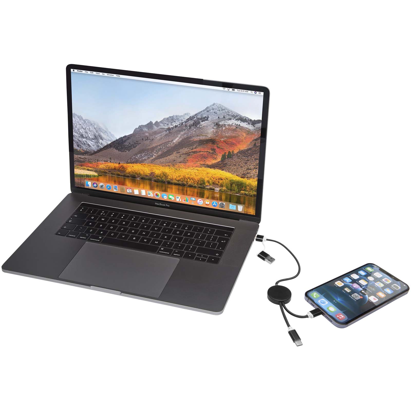 Alasia 30 cm 5-in-1 Kabel aus recyceltem Kunststoff für Datenübertragung und 27W Schnellladung schwarz