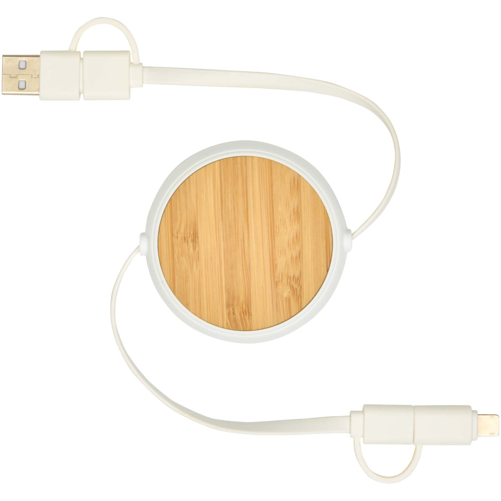 Chechia 100cm 5-in-1 Kabel aus recyceltem Kunststoff, einziehbar, für Datenübertragung und 45W Schnellladung mit Bambusdetail weiss