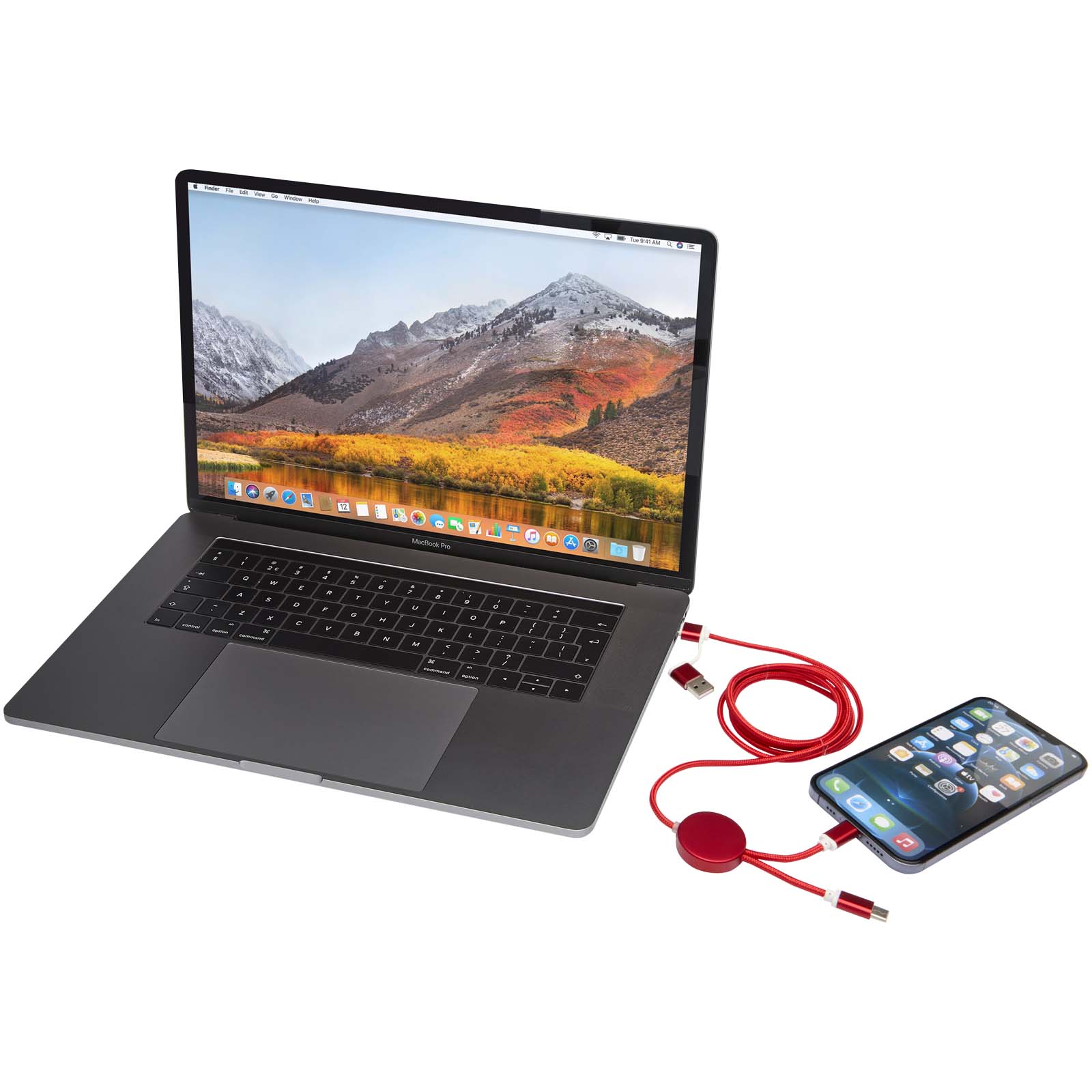 Alasia 150 cm 5-in-1 Kabel aus recyceltem Kunststoff für Datenübertragung und 27W Schnellladung rot