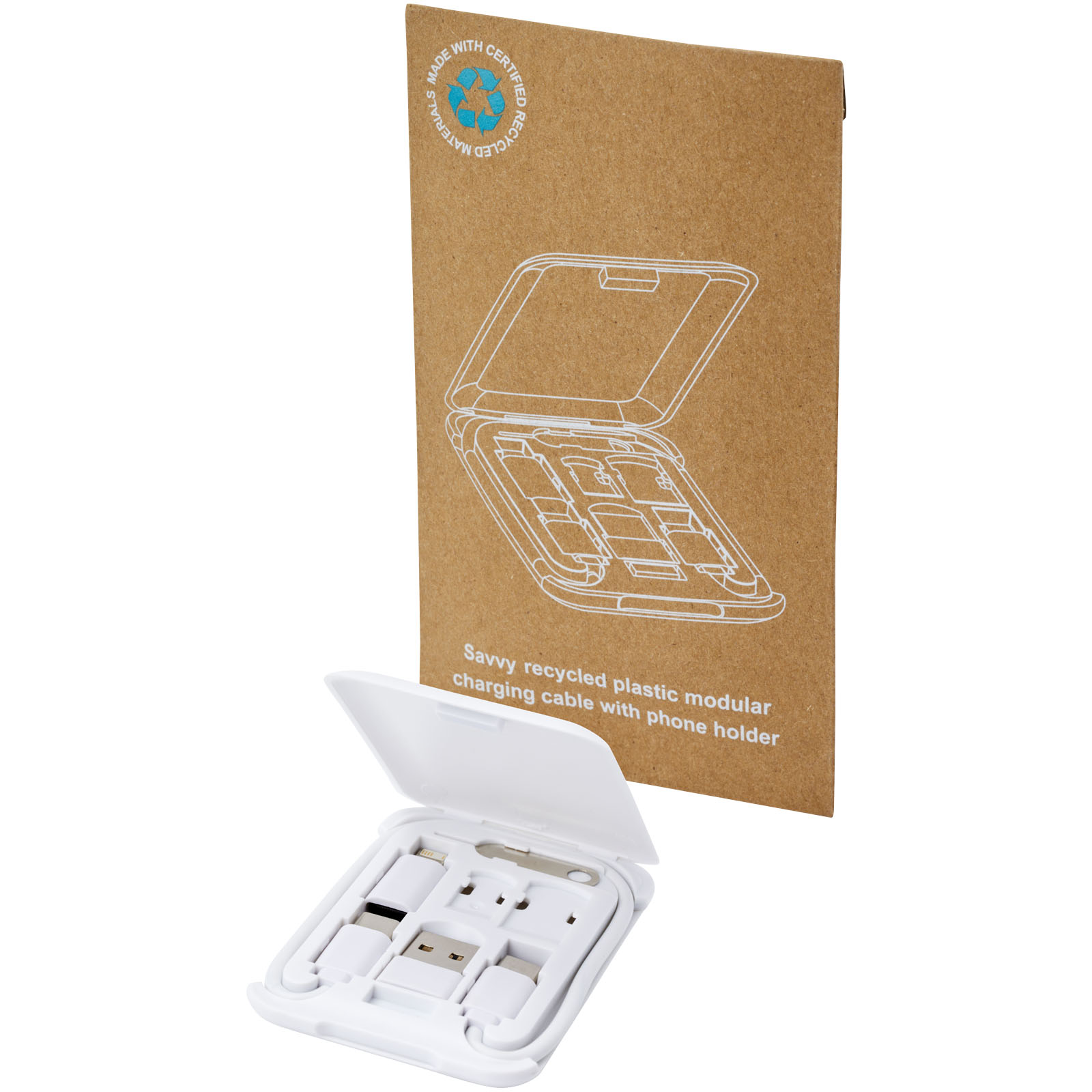 Savvy recyceltes modulares Ladekabel mit Telefonhalterung weiss