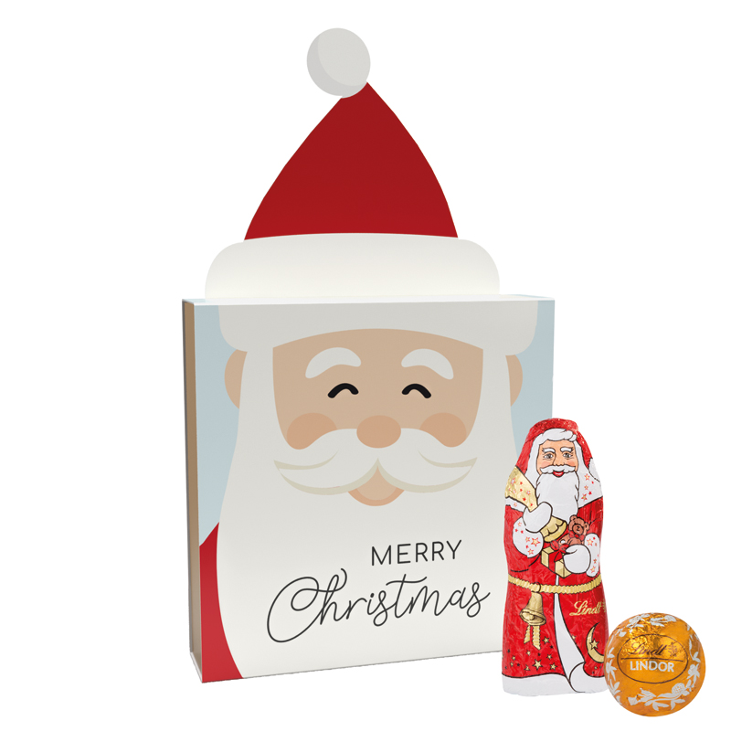 Lindt Präsent im Werbeschuber, Kleine Kostbarkeiten Santa