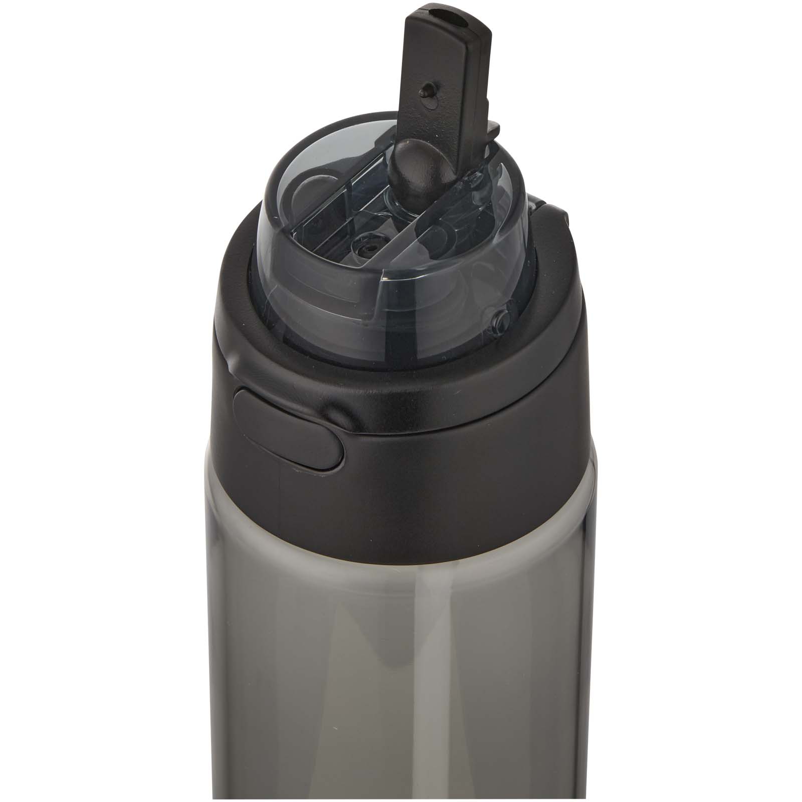 Theron 700 ml RCS Trinkflasche aus recyceltem Kunststoff mit Multifunktionsdeckel und Klappstrohhalm schwarz