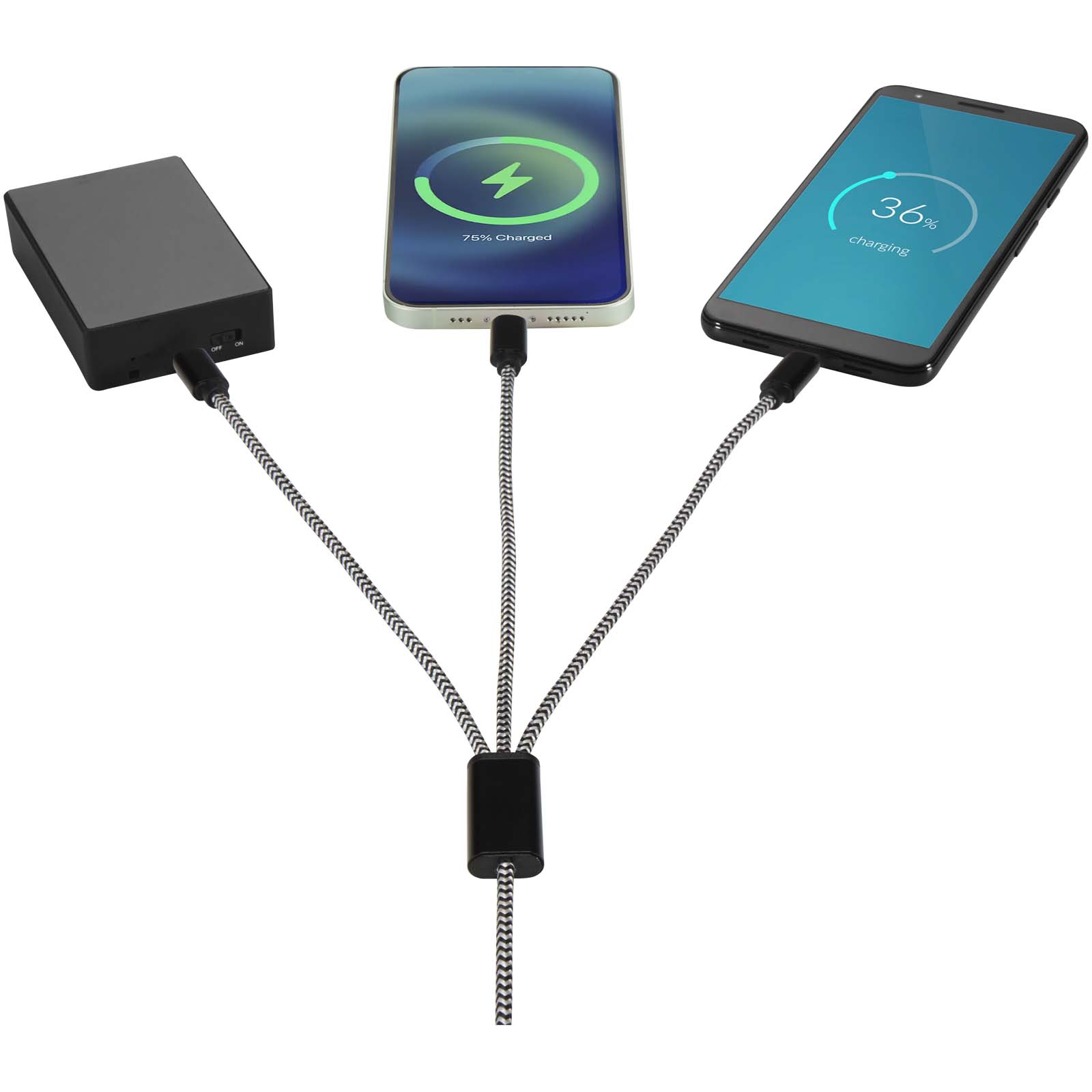 Alphecca 5-in-1-Ladekabel aus recyceltem Aluminium und RPET schwarz