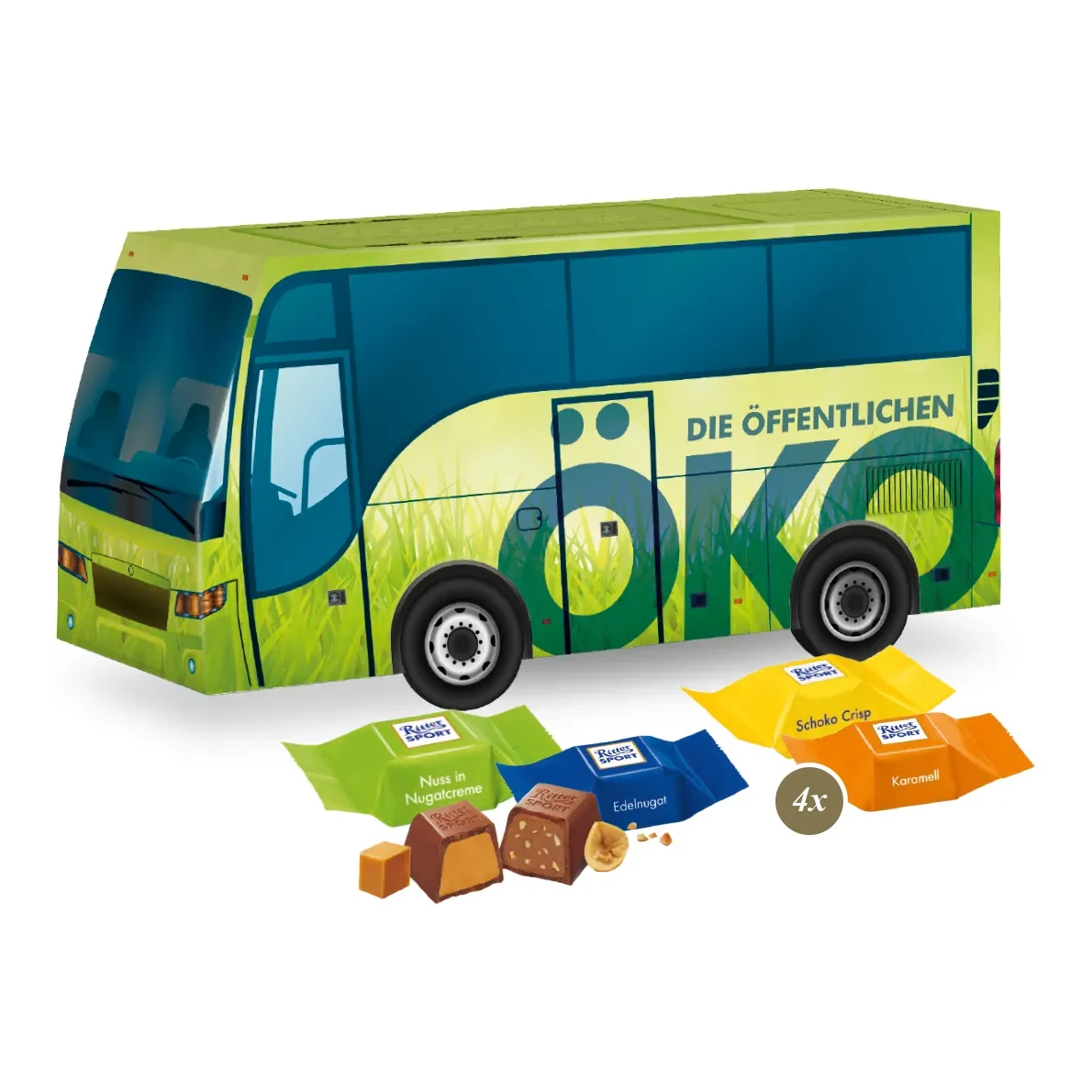 3D Präsent "Bus" mit Ritter SPORT Schokowürfel