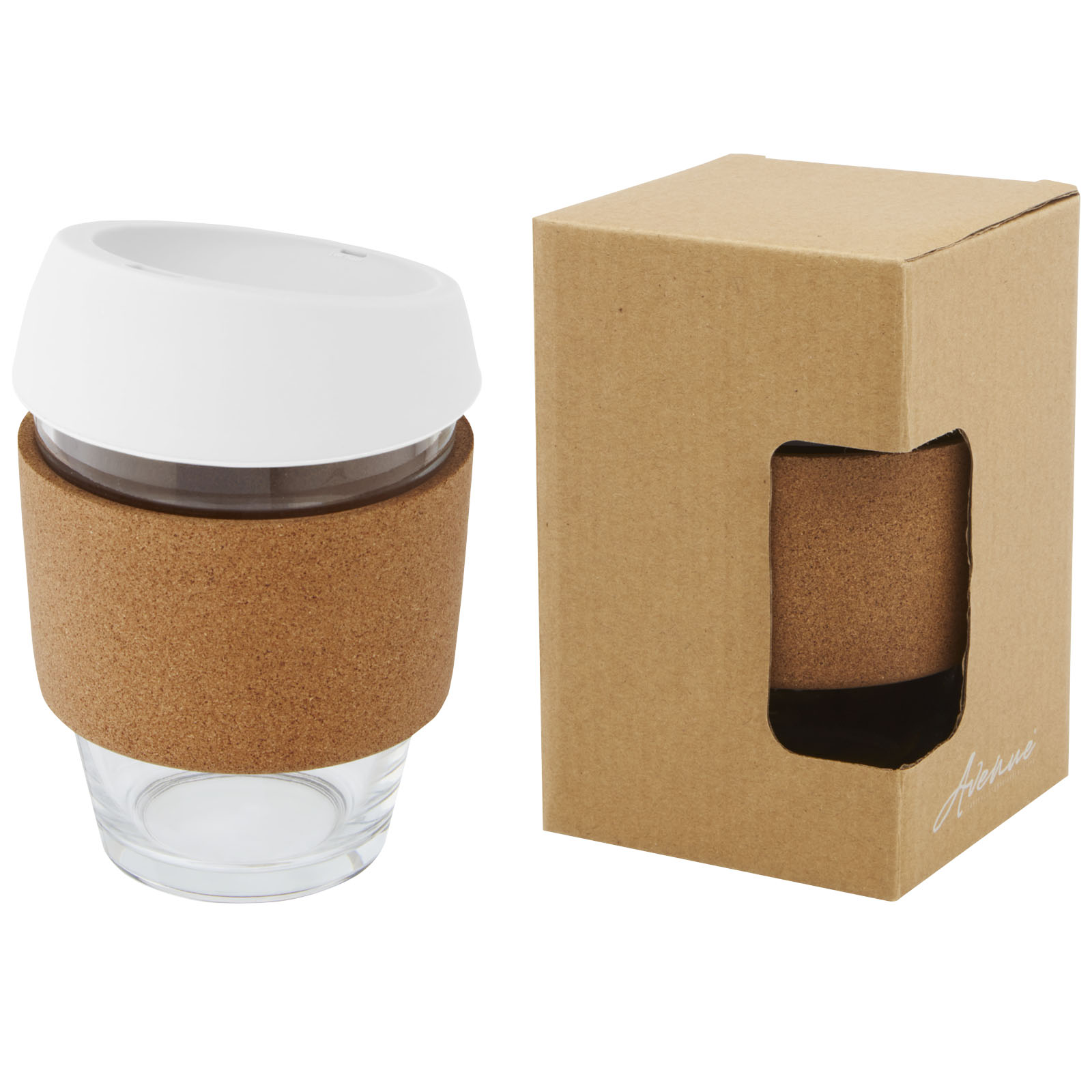 Lidan 360 ml Becher aus Borosilikatglas mit Korkgriff und Silikondeckel weiss