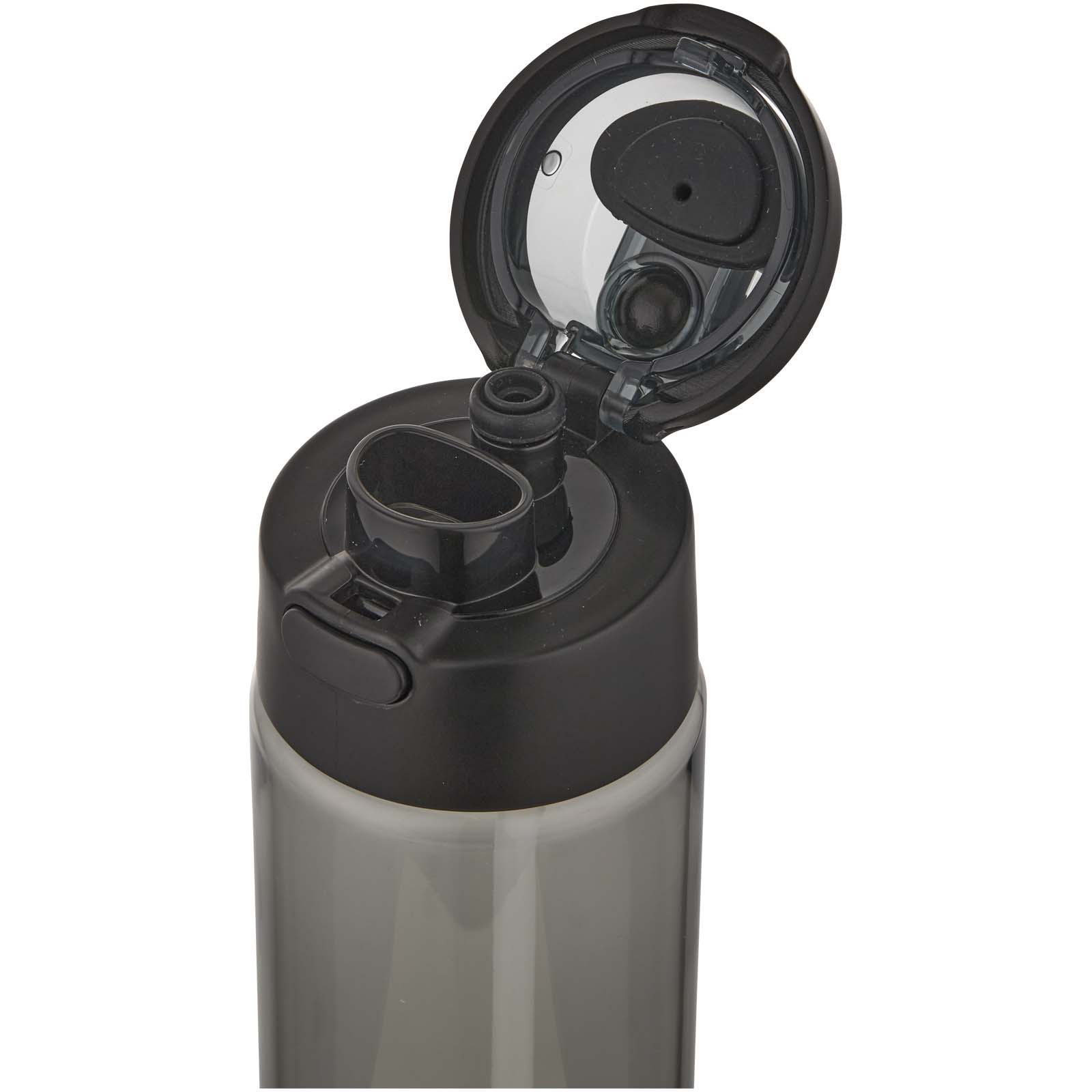 Theron 700 ml RCS Trinkflasche aus recyceltem Kunststoff mit Multifunktionsdeckel und Klappstrohhalm schwarz