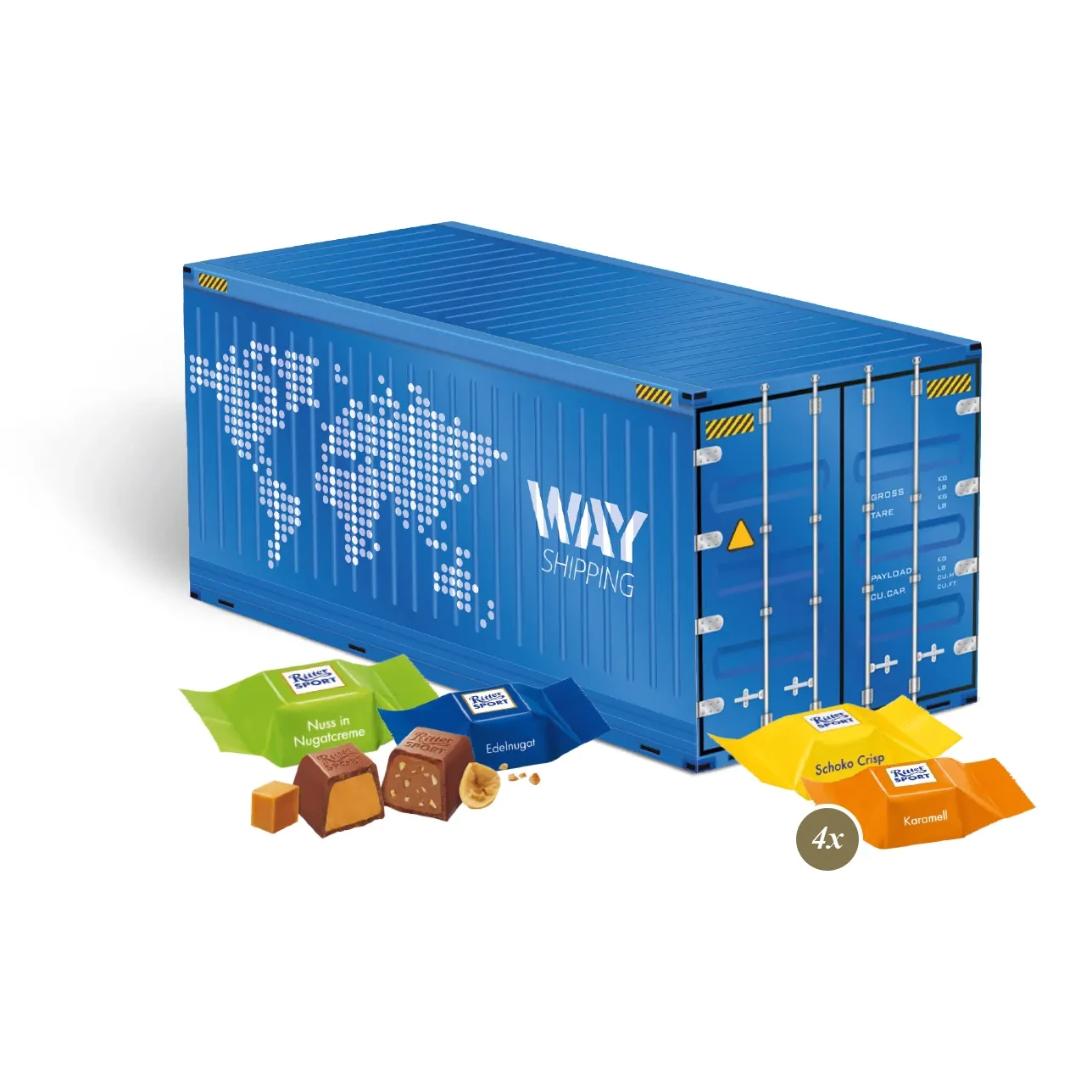3D Präsent "Container" mit Ritter SPORT Schokowürfel