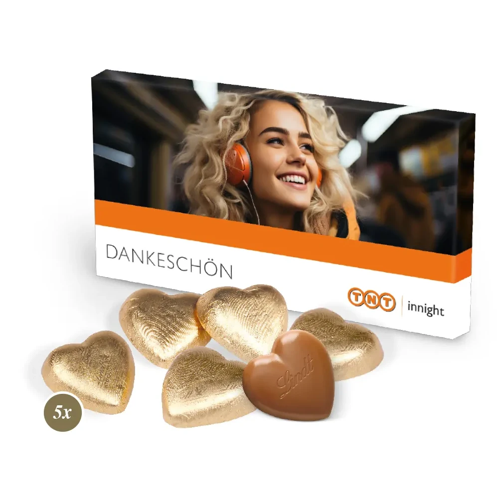 Präsentbox mit Lindt Schokoherzen