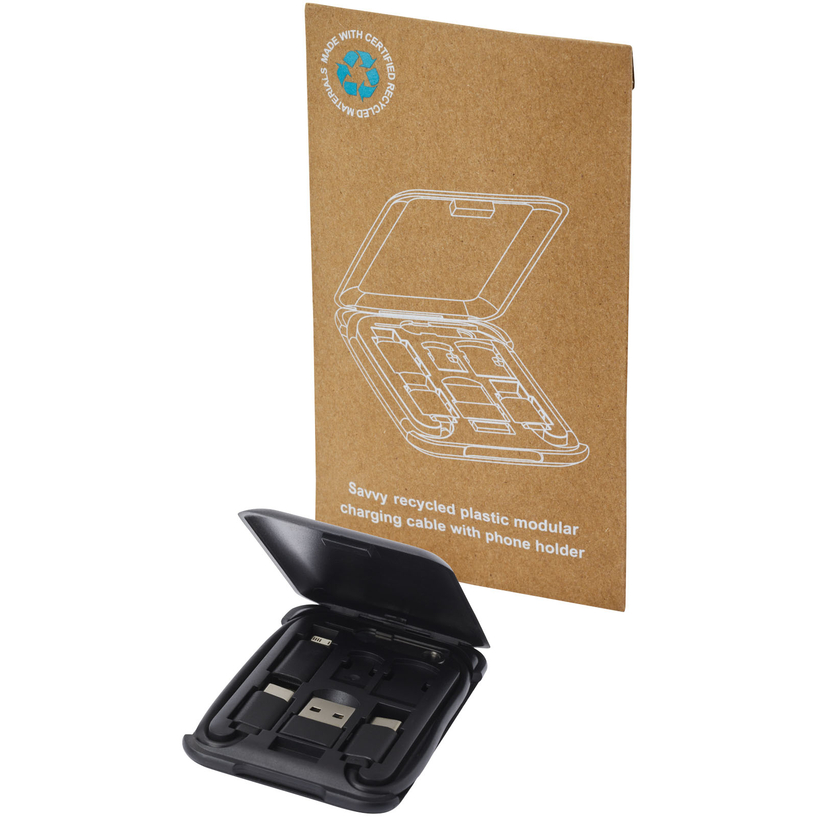Savvy recyceltes modulares Ladekabel mit Telefonhalterung schwarz