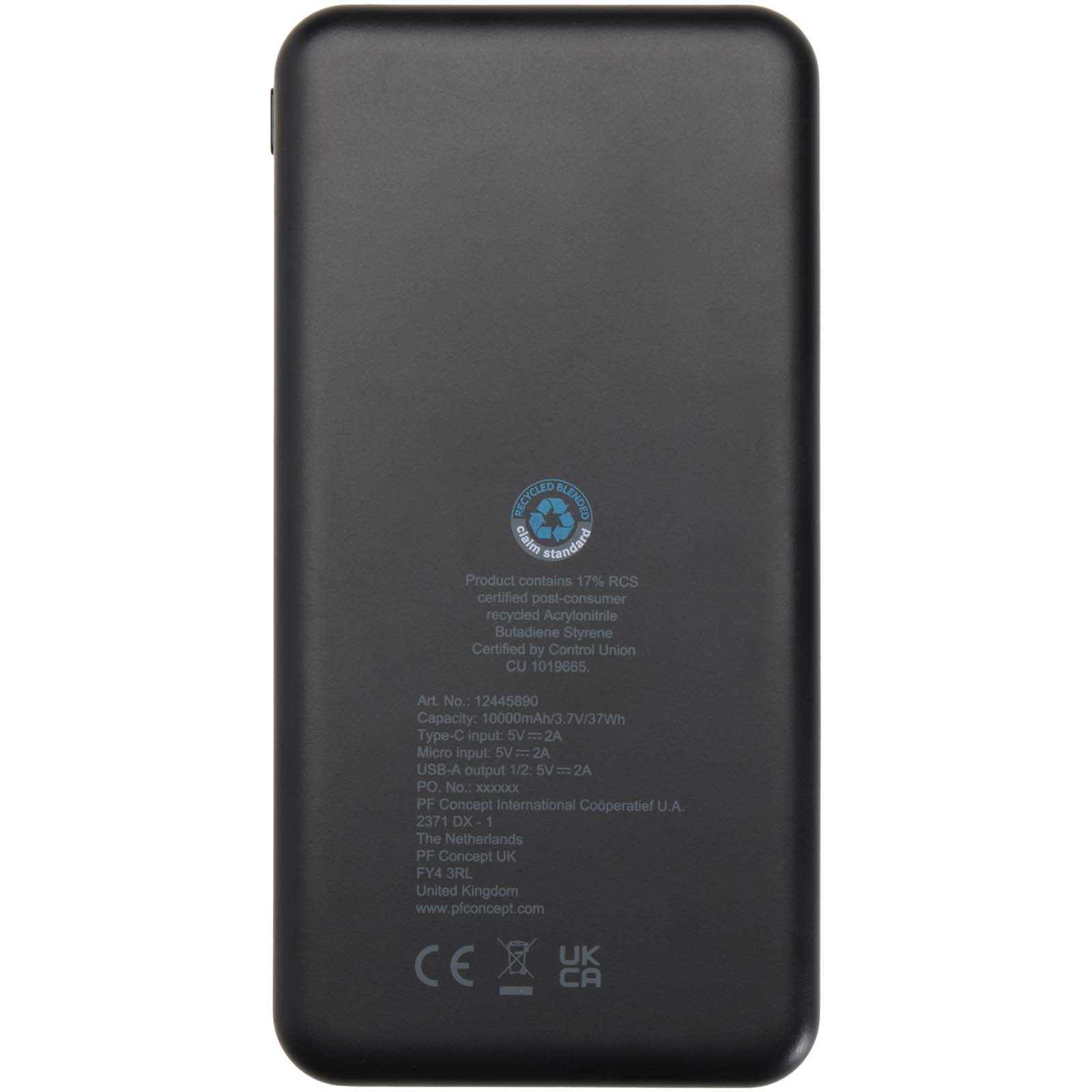 Intan 10 W 10.000 mAh Powerbank aus recyceltem Kunststoff schwarz