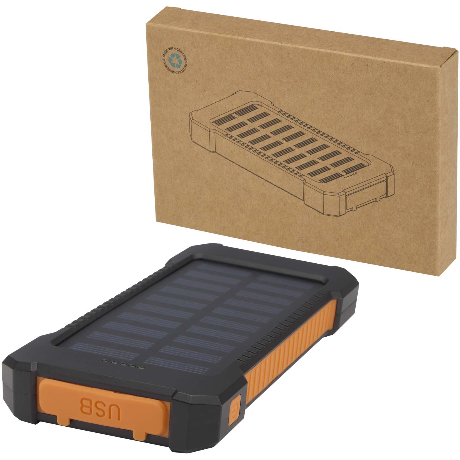 Altair 10 W 5000 mAh robuste Solar Powerbank aus recyceltem Kunststoff mit integrierter Taschenlampe schwarz