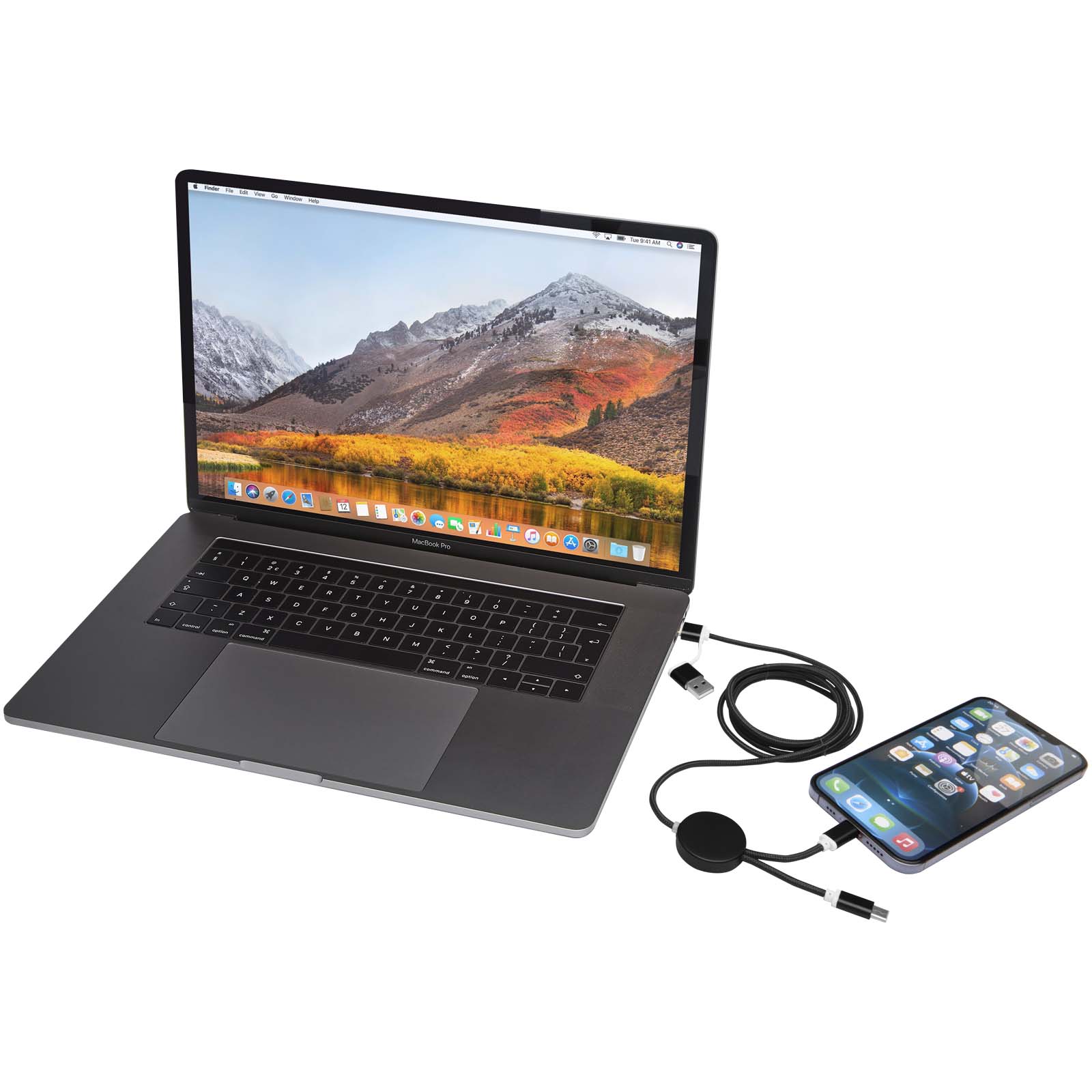 Alasia 150 cm 5-in-1 Kabel aus recyceltem Kunststoff für Datenübertragung und 27W Schnellladung schwarz
