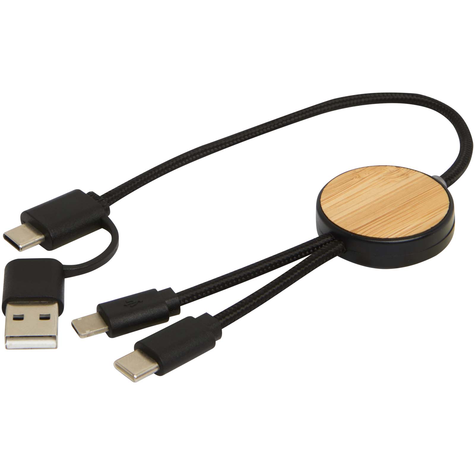 Chechia 30 cm 5-in-1 Kabel aus recyceltem Kunststoff für Datenübertragung und 27W Schnellladung mit Bambusdetails schwarz