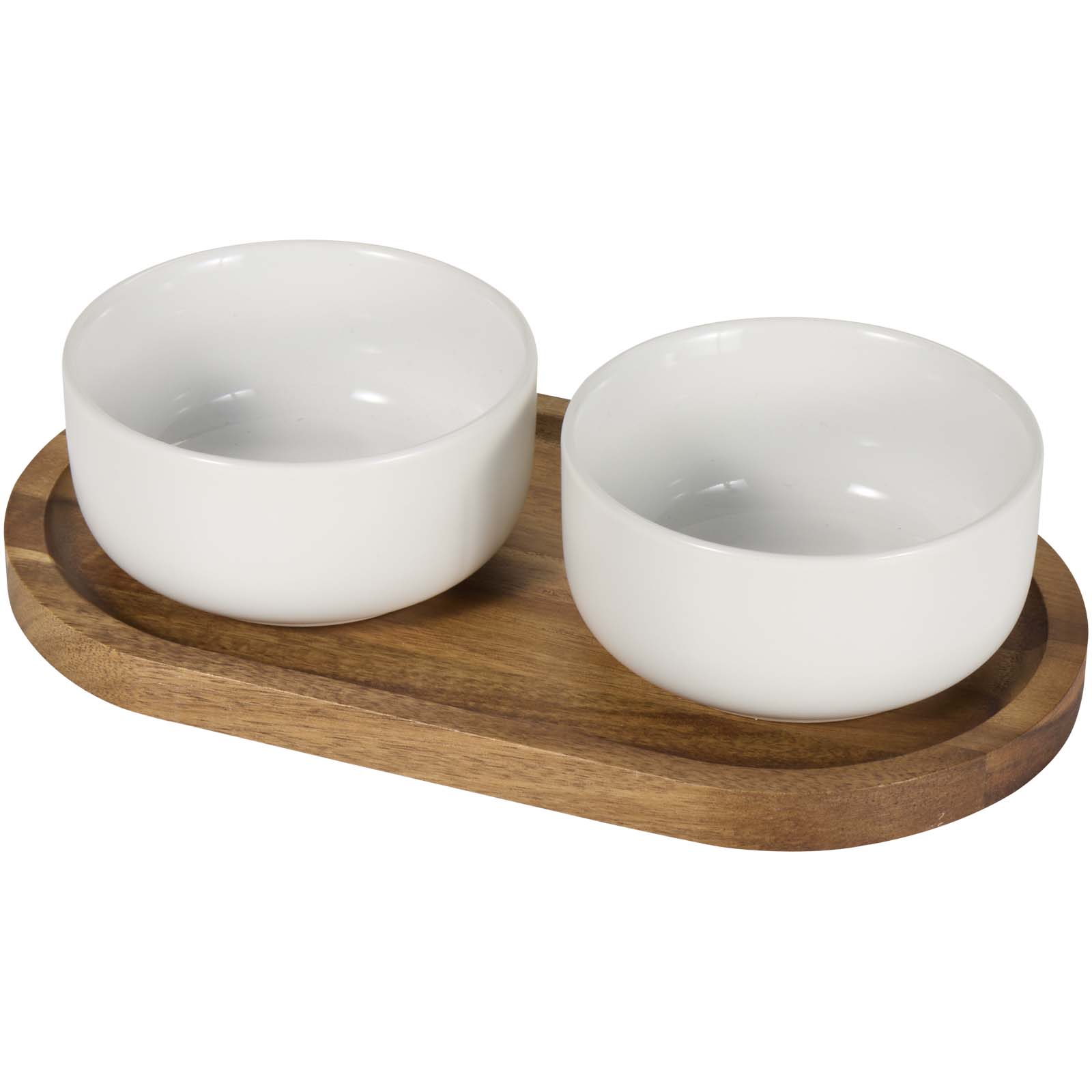Noa Set aus Holztablett und Keramik- Servierschalen weiss