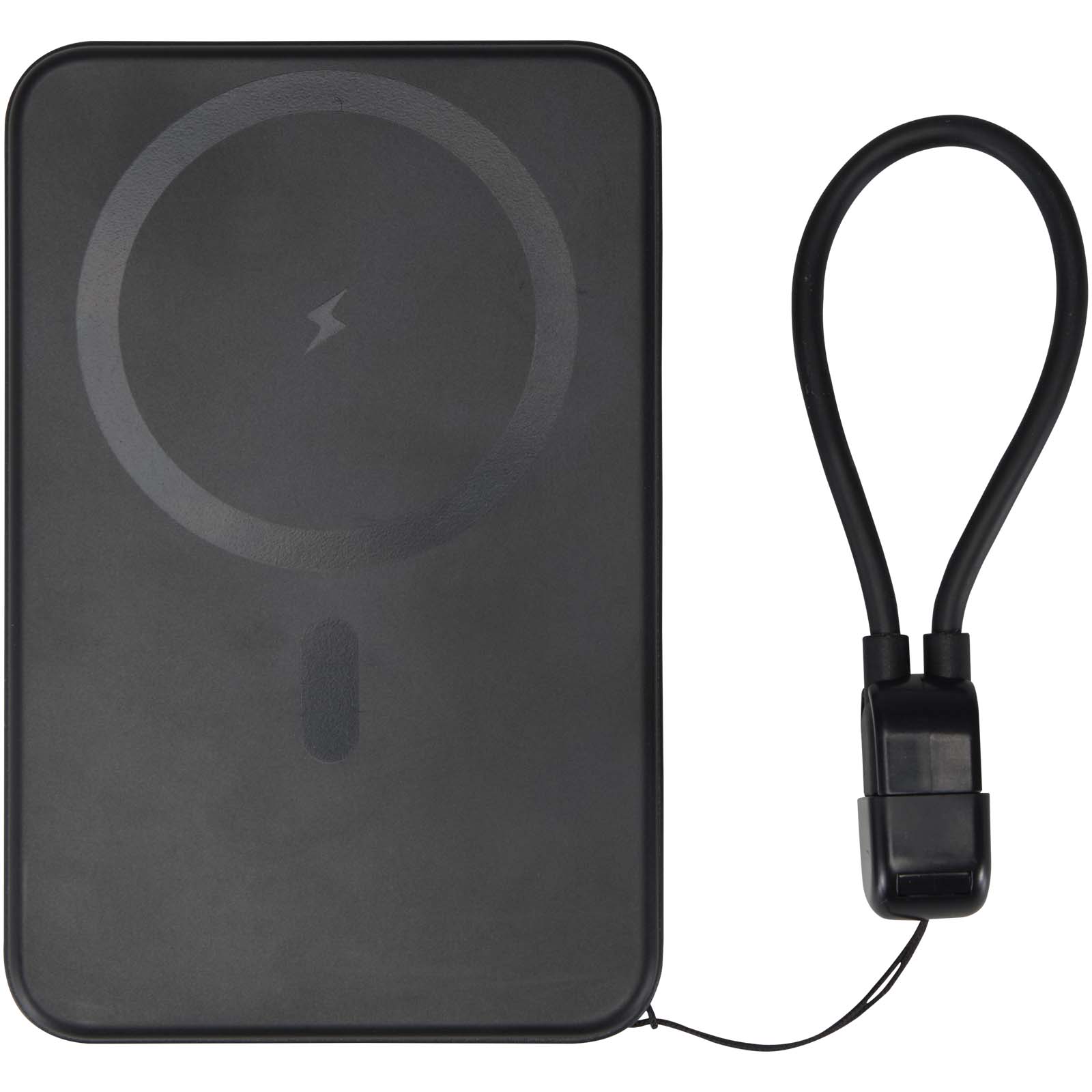 SMART 5000 mAh Powerbank aus recyceltem Kunststoff mit Magnetverschluss und Lanyard schwarz