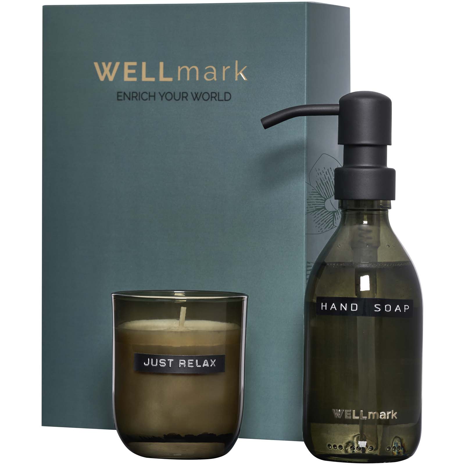 Wellmark Discovery 250 ml Handseifenspender und 150 g Duftkerze im Set schwarz
