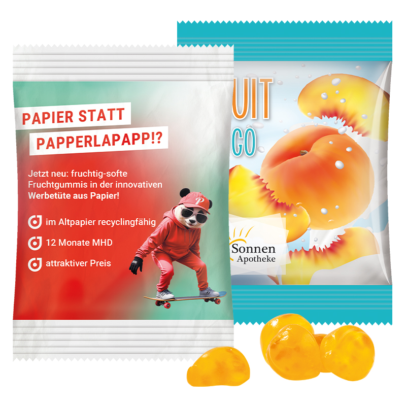 Minitüte 15 g, transparente kompostierbare Folie, Trolli Vitamin Fruchtgummi