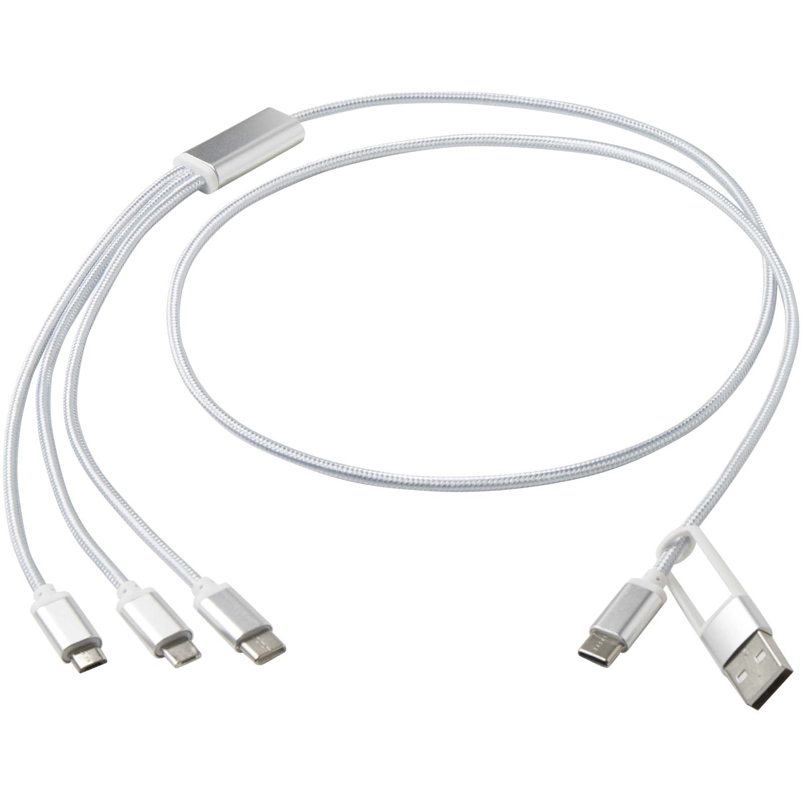 Versatile 5-in-1 Ladekabel aus recyceltem Aluminium silber