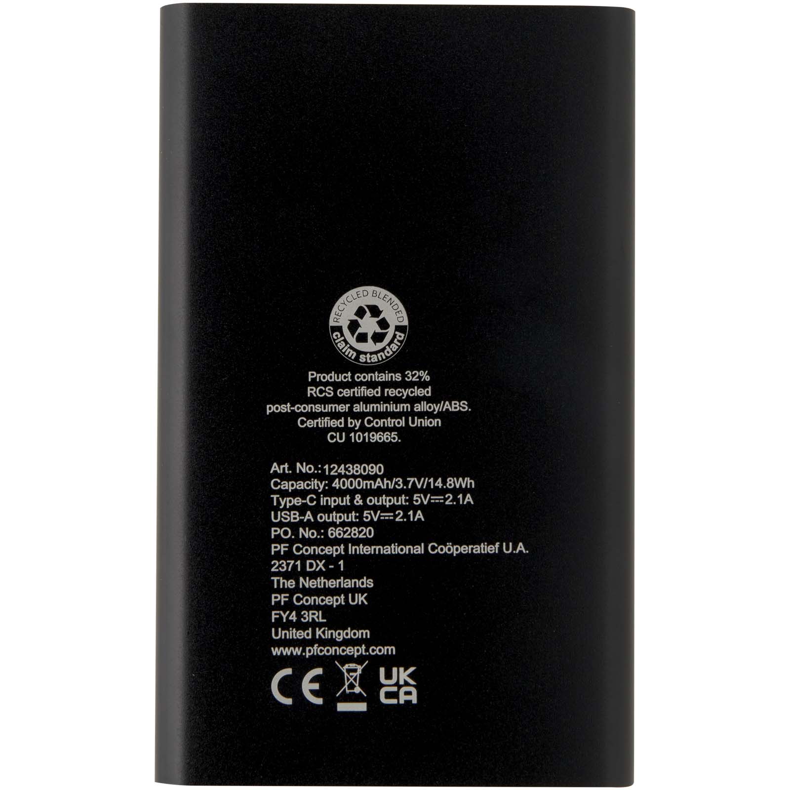 Pep 4000 mAh Type-C Powerbank aus recyceltem Aluminium schwarz