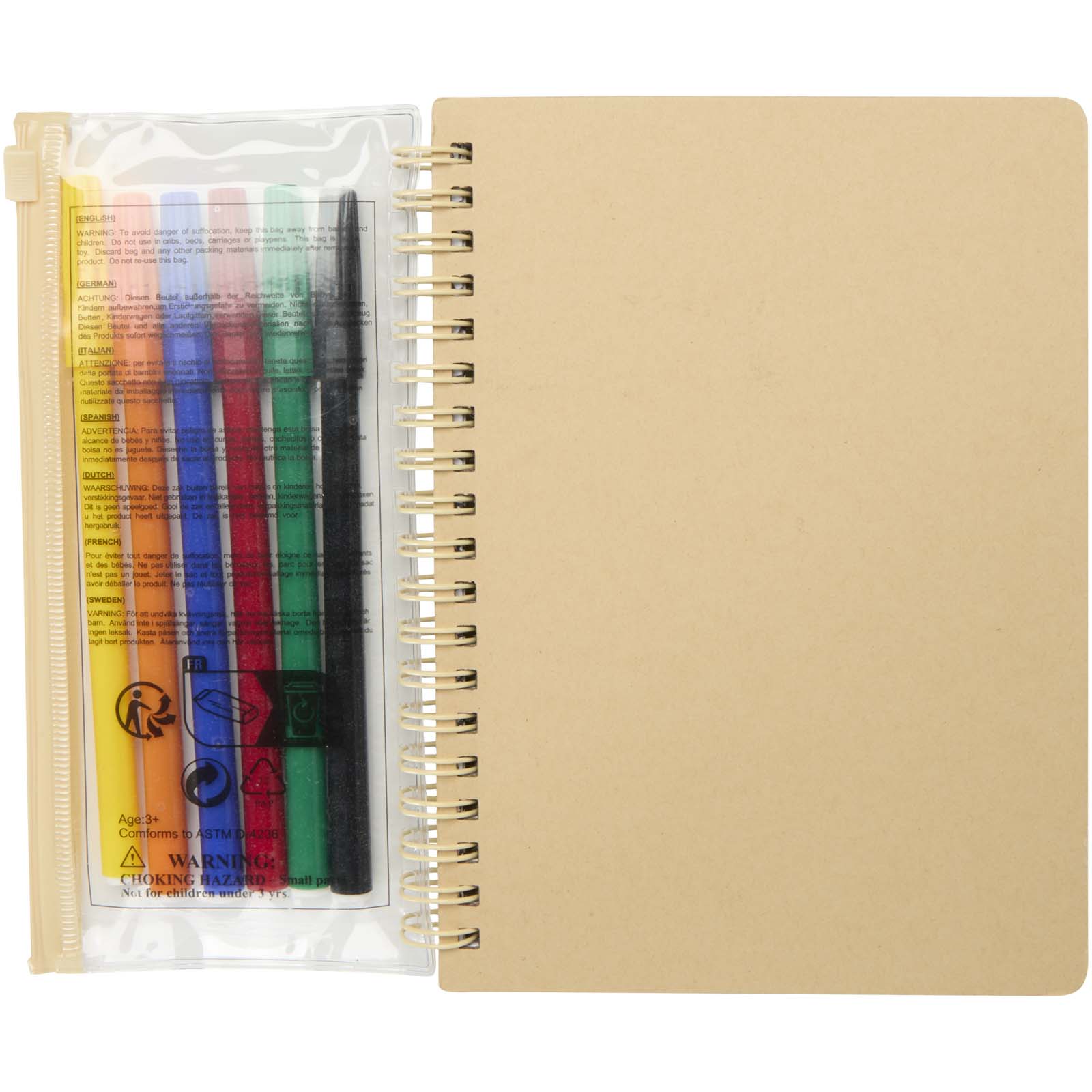 Squiggle B6 Hardcover Notizbuch mit Marker-Set natur