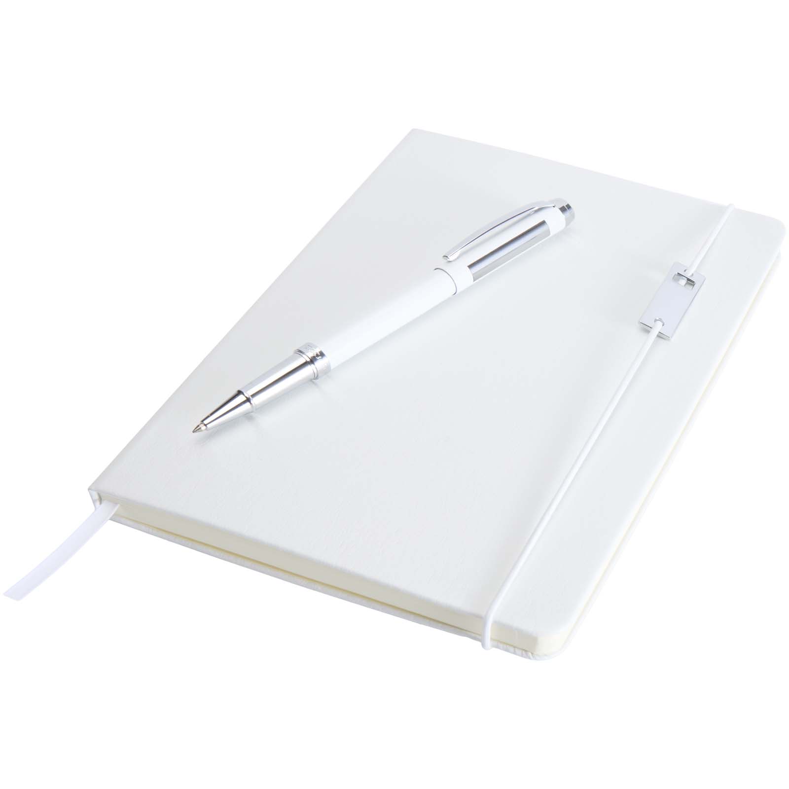 Legato Elegance A5 Hardcover Notizbuch mit Tintenroller Set weiss, weiss