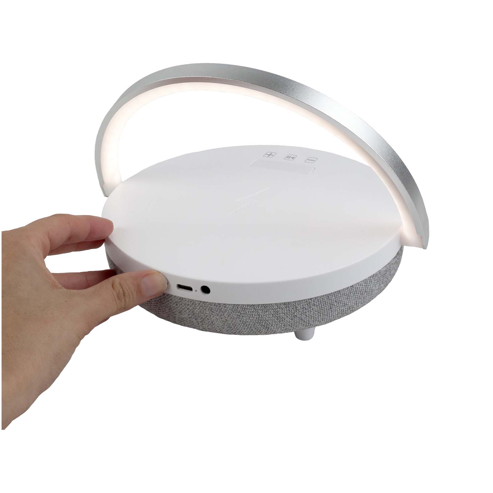 Prixton 10W 4-in-1 Bluetooth®-Lautsprecher mit LED-Licht und kabelloser Ladestation weiss