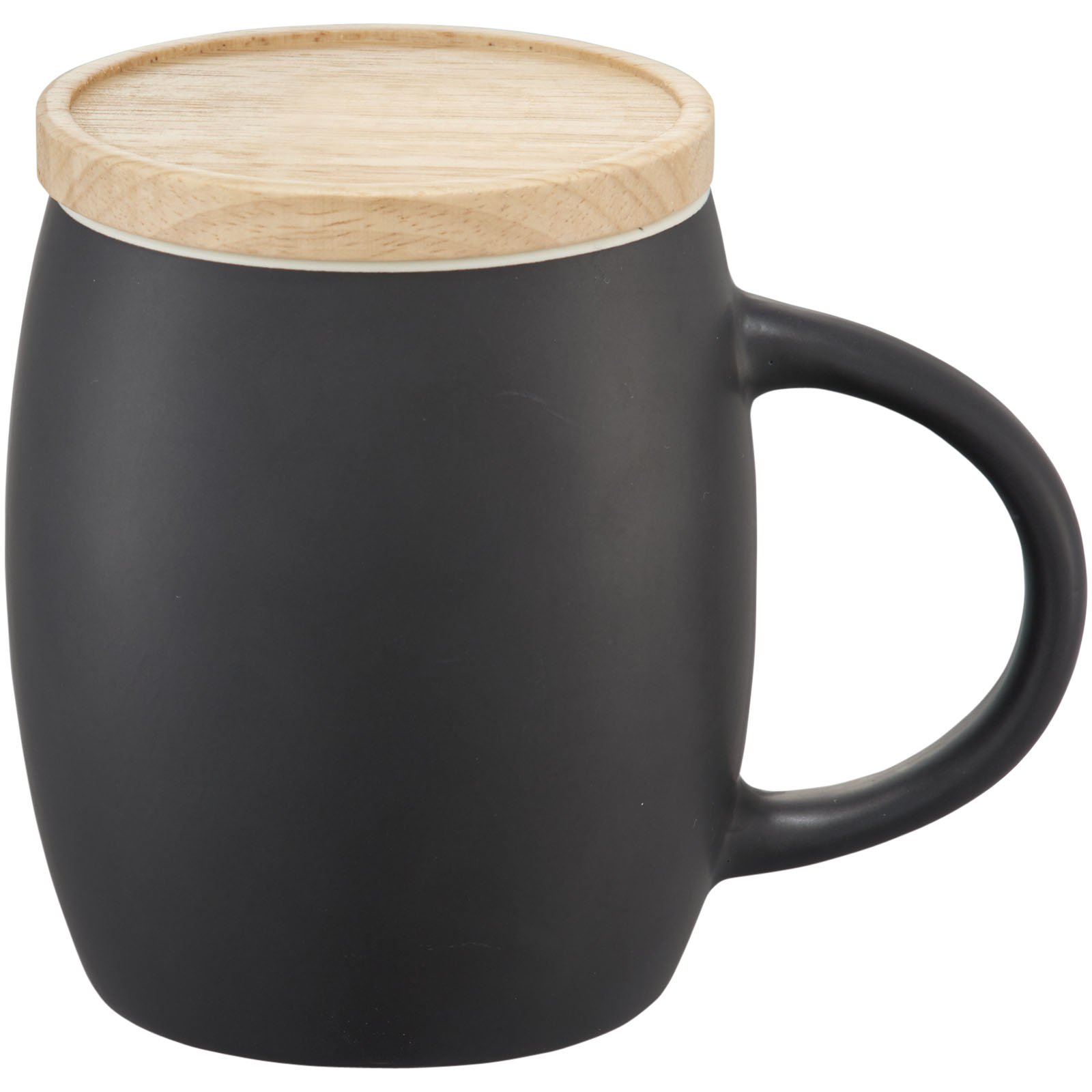 Hearth 400 ml Keramiktasse mit Holz Untersetzer schwarz, weiss
