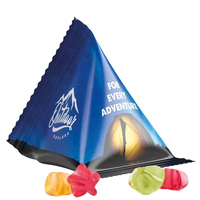 Fruchtgummi Tetraeder, weiße Folie