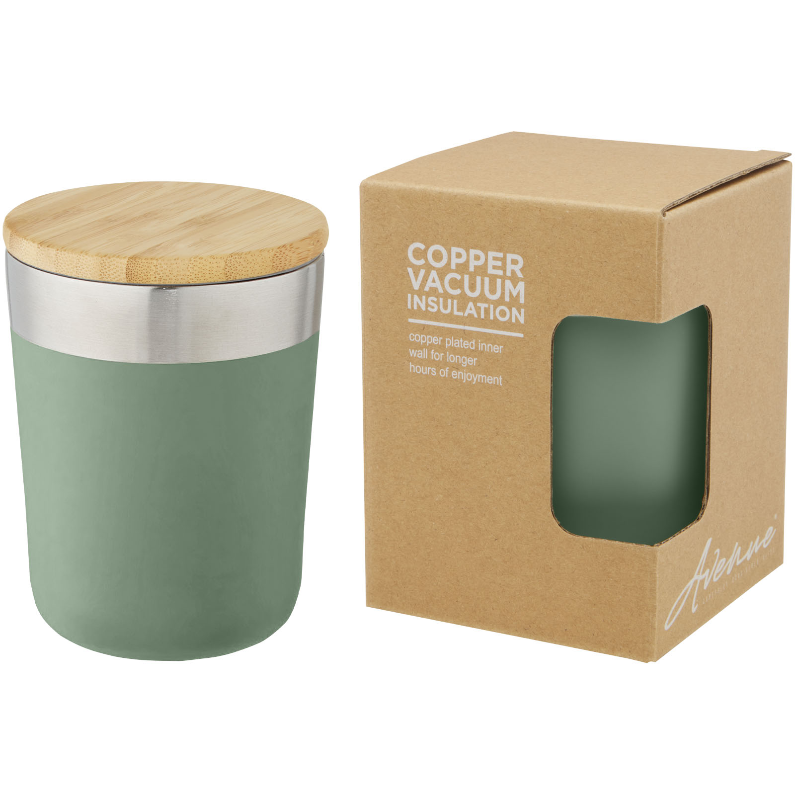 Lagan 330 ml Kupfer-Vakuum Isolierbecher mit Bambusdeckel heather grün
