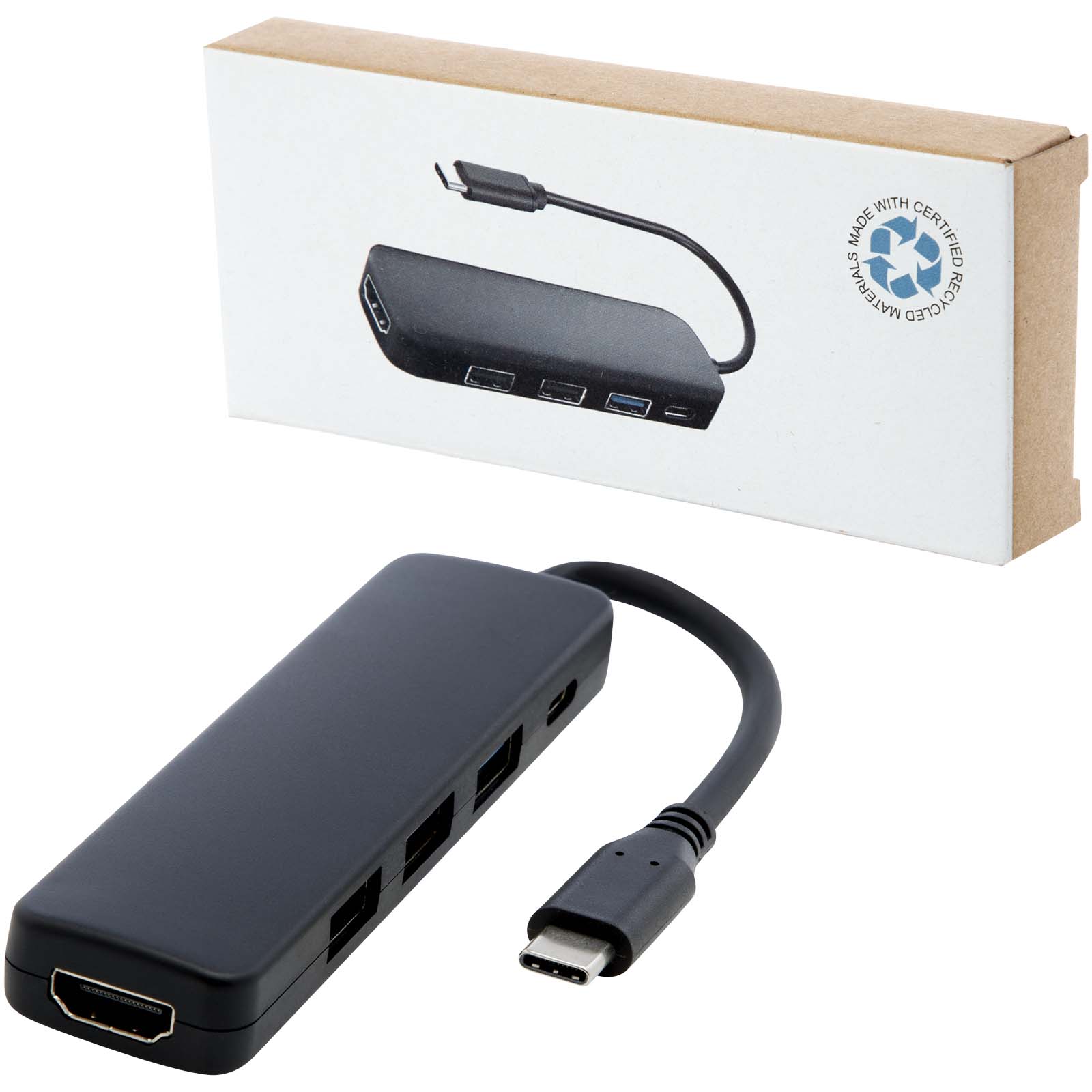 Loop Multimedia-Adapter aus recyceltem RCS Kunststoff USB 2.0-3.0 mit HDMI-Anschluss schwarz