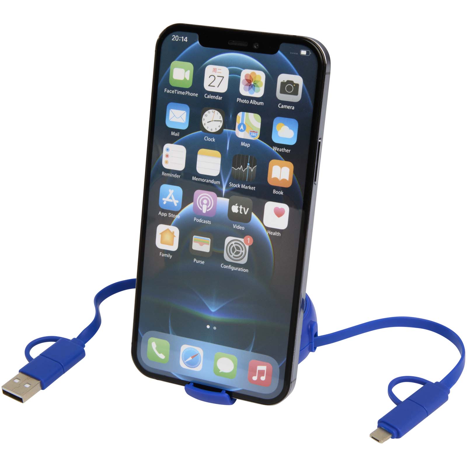 Alasia 100 cm 5-in-1 Kabel aus recyceltem Kunststoff und Aluminium, einziehbar, für Datenübertragung und mit 45W Schnellladun royalblau