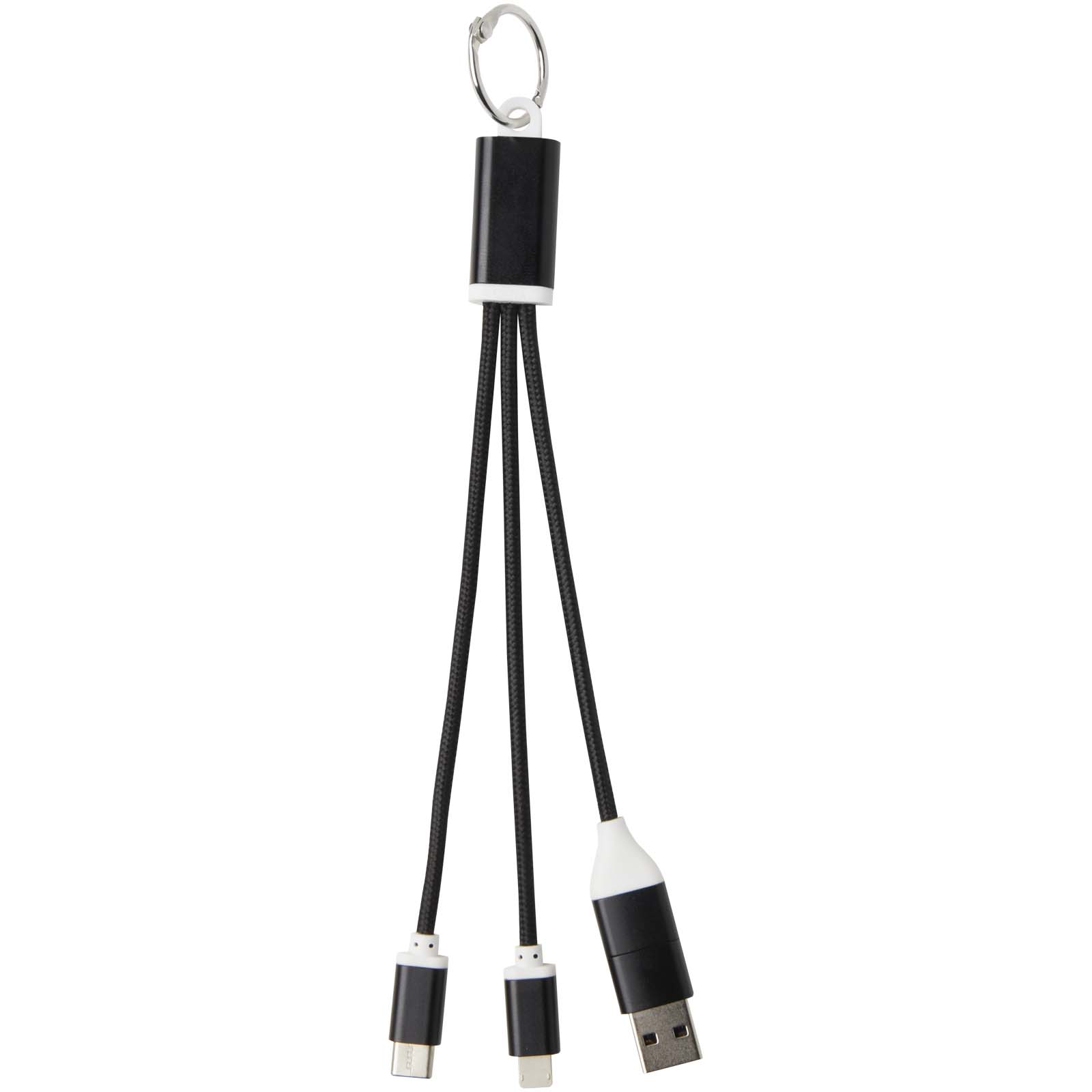Metal 4-in-1 Ladekabel aus recyceltem Aluminium mit Schlüsselanhänger schwarz