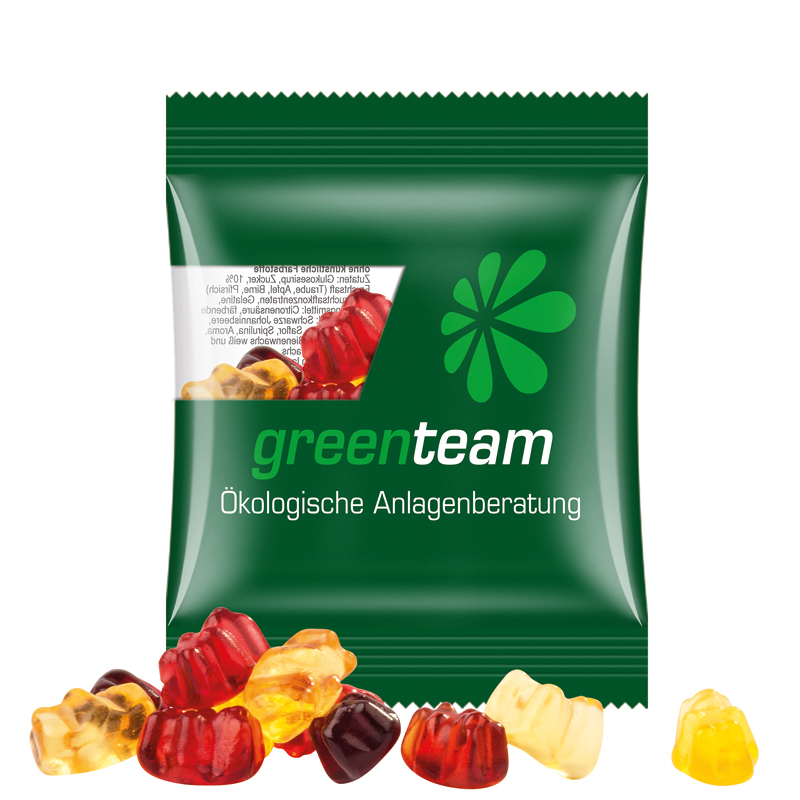 Minitüte 10 g, transparente kompostierbare Folie, Trolli Fruchtgummibären, 30 % Fruchtsaftqualität Exquisit