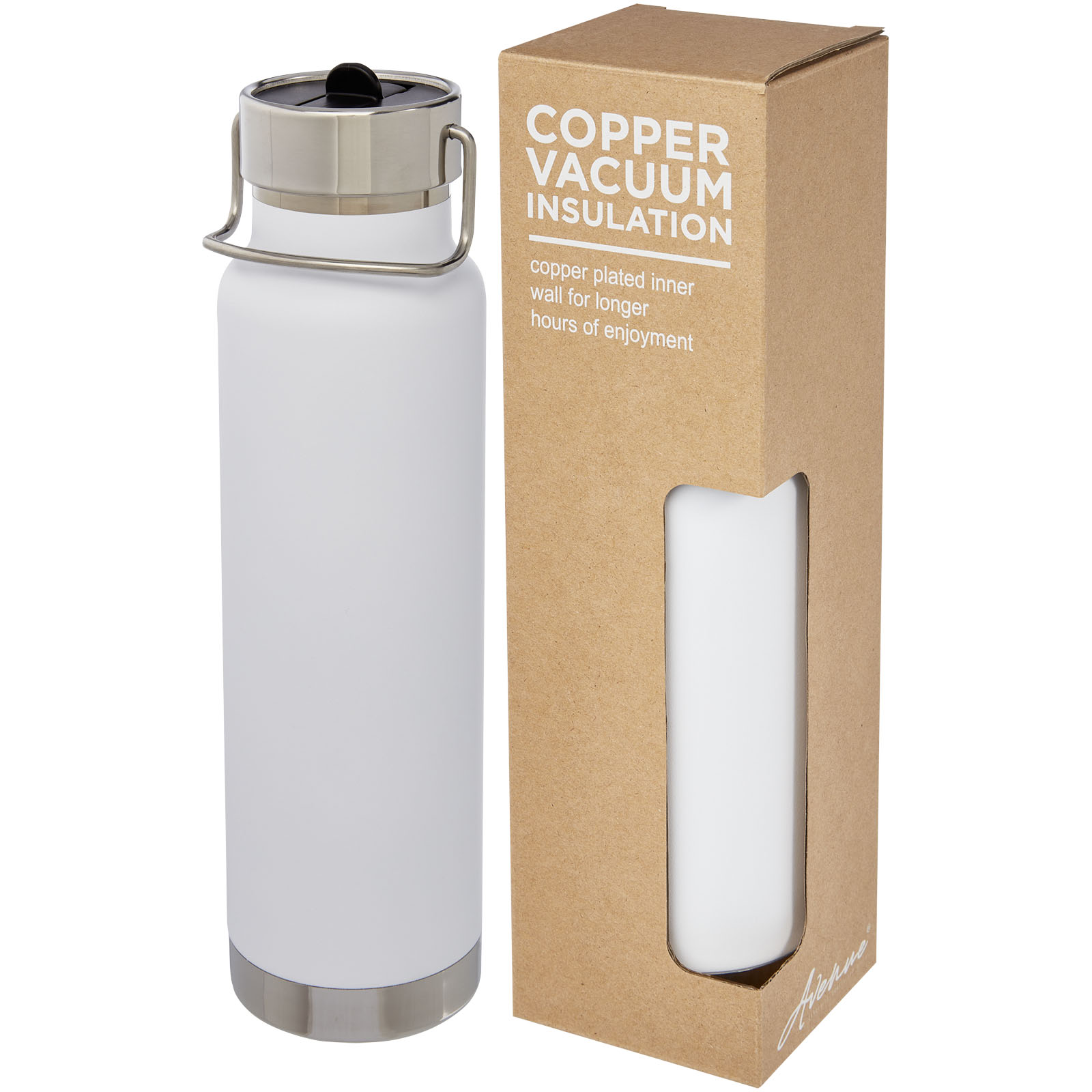 Thor 750 ml Kupfer-Vakuum Sportflasche mit Trinkhalm weiss