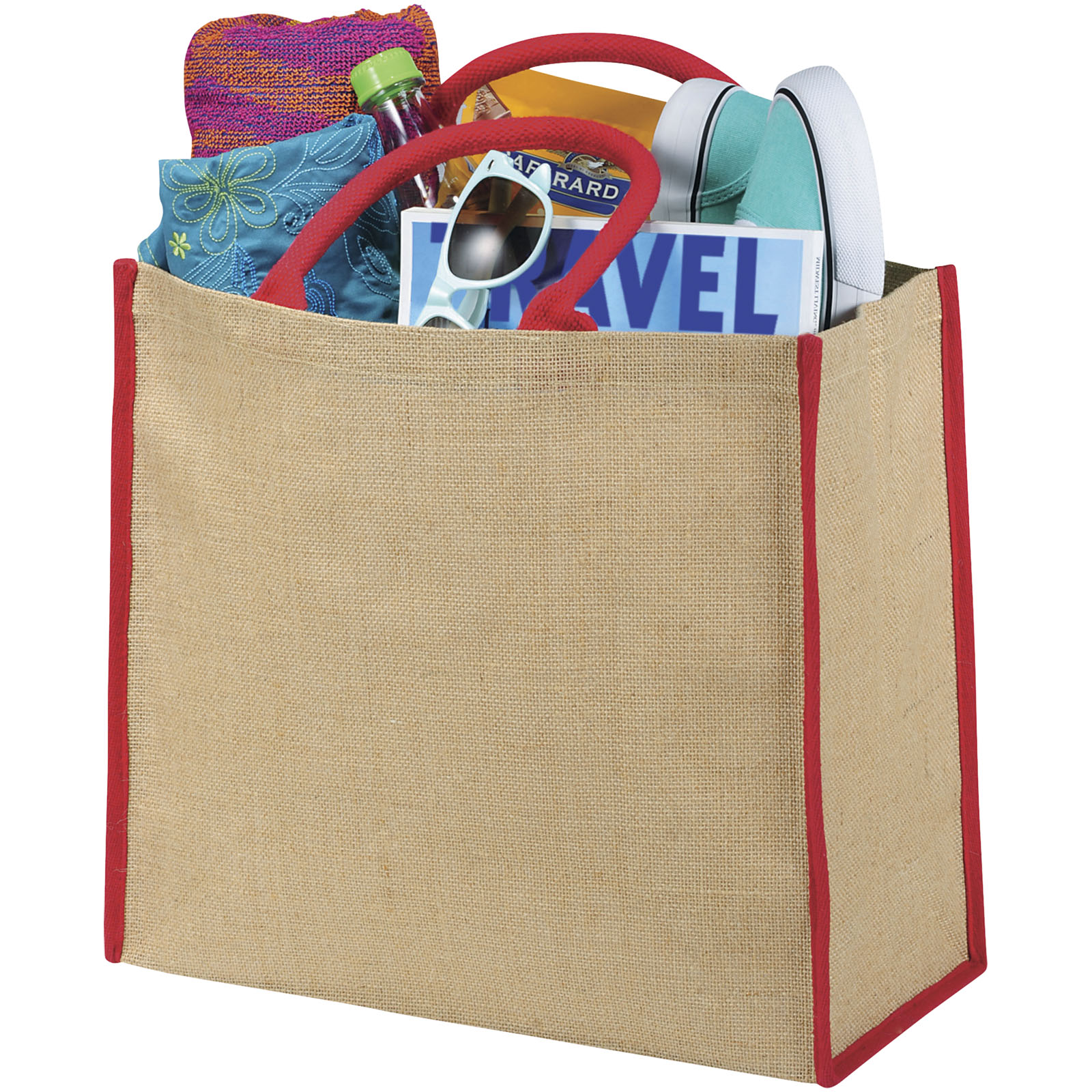 Harry farbige Jute Tragetasche 25L natur, rot