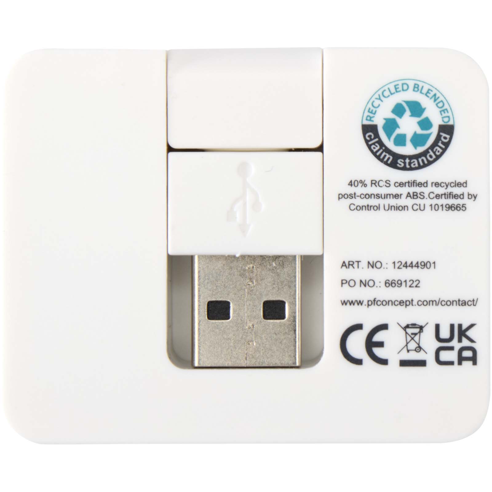 Gaia 4 Port USB Hub mit USB-A- und Typ-C-Ausgang und zwei Eingängen aus recyceltem Kunststoff weiss