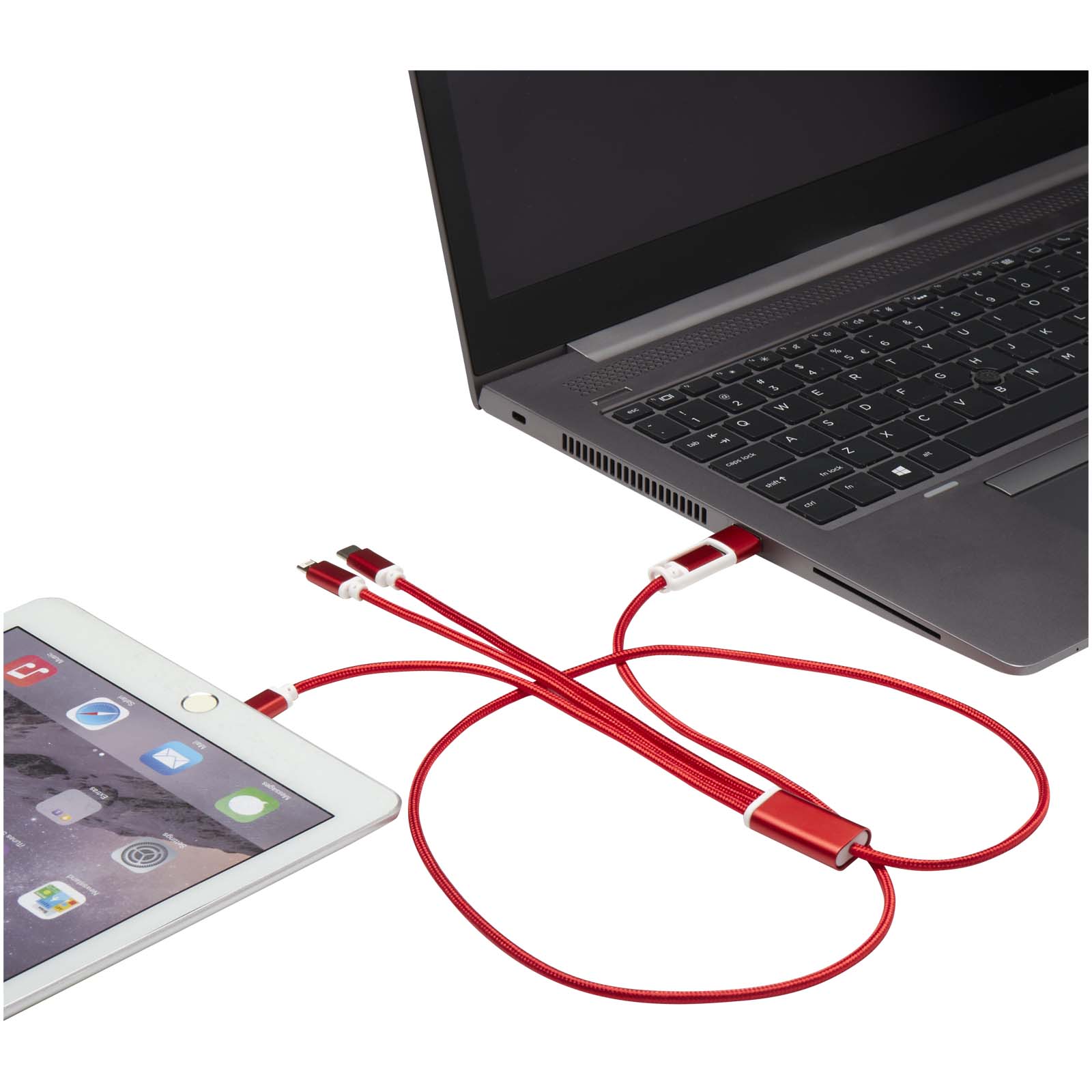 Versatile 5-in-1 Ladekabel aus recyceltem Aluminium rot