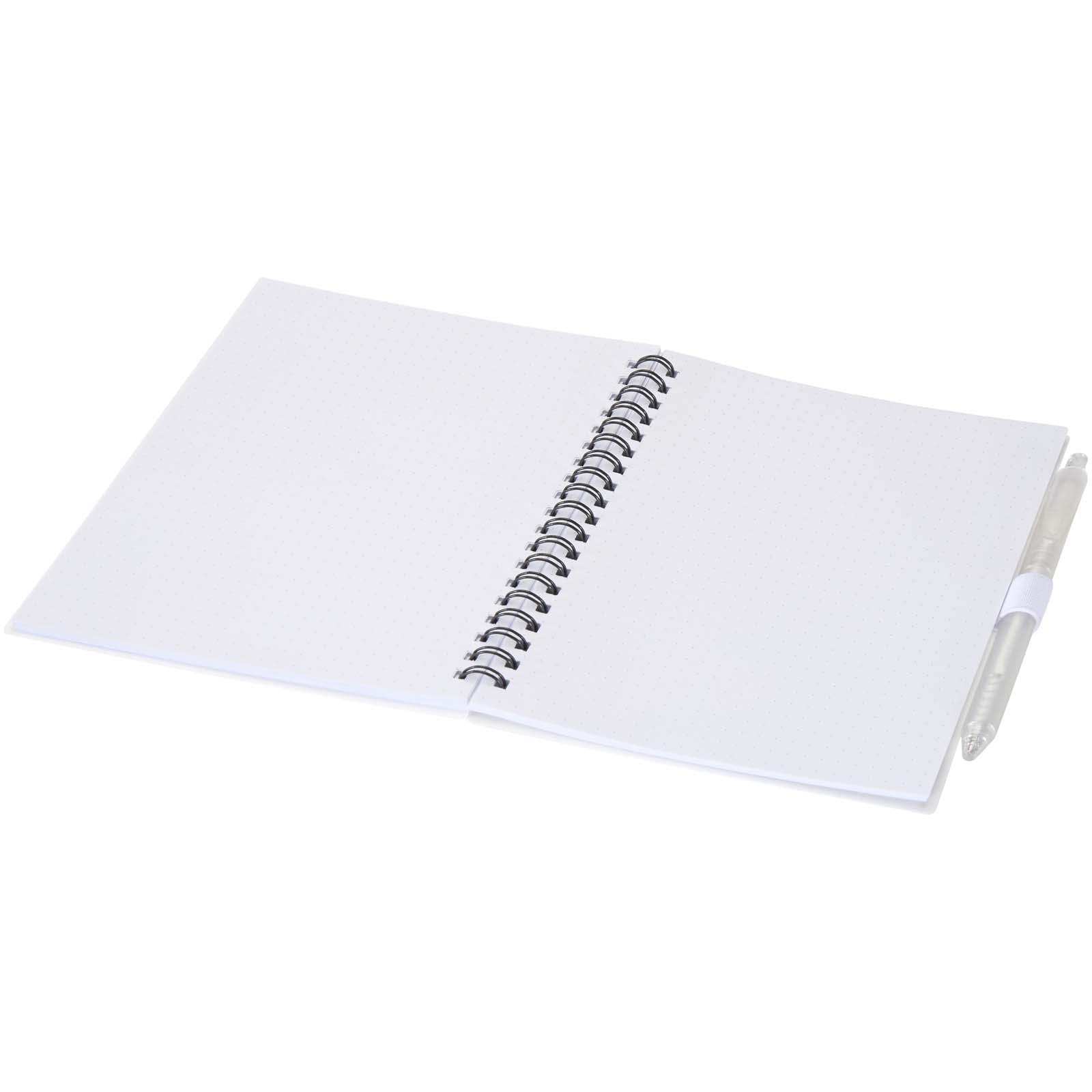 Niove Softcover Notizbuch aus recyceltem Kunststoff mit Kugelschreiber (blaue Mine) weiss