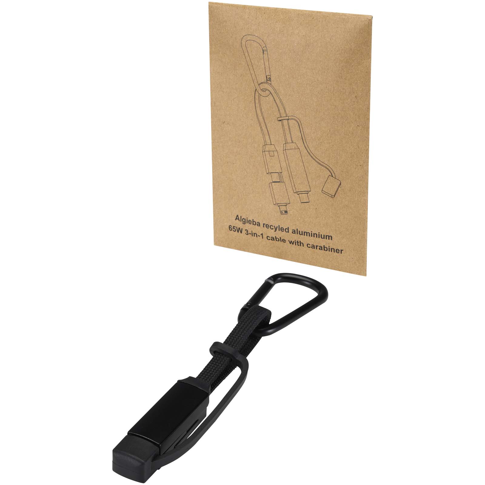Algieba 65 W 3-in-1-Ladekabel aus recyceltem Aluminium mit Karabinerhaken schwarz