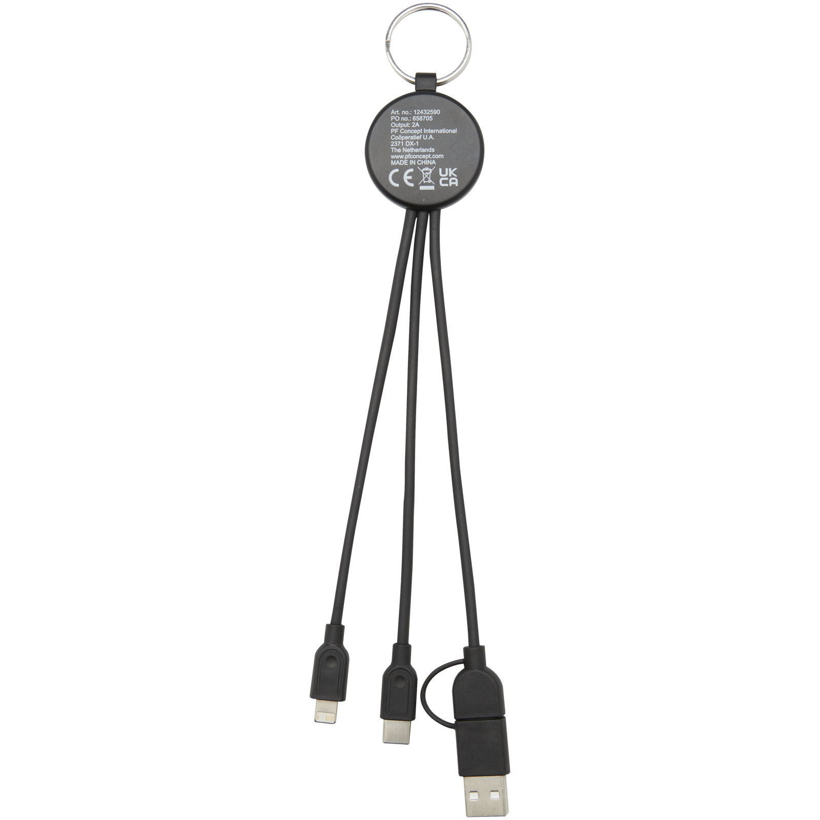 Tecta  6-in-1 Ladekabel mit Schlüsselring aus recyceltem Kunststoff und Bambus schwarz