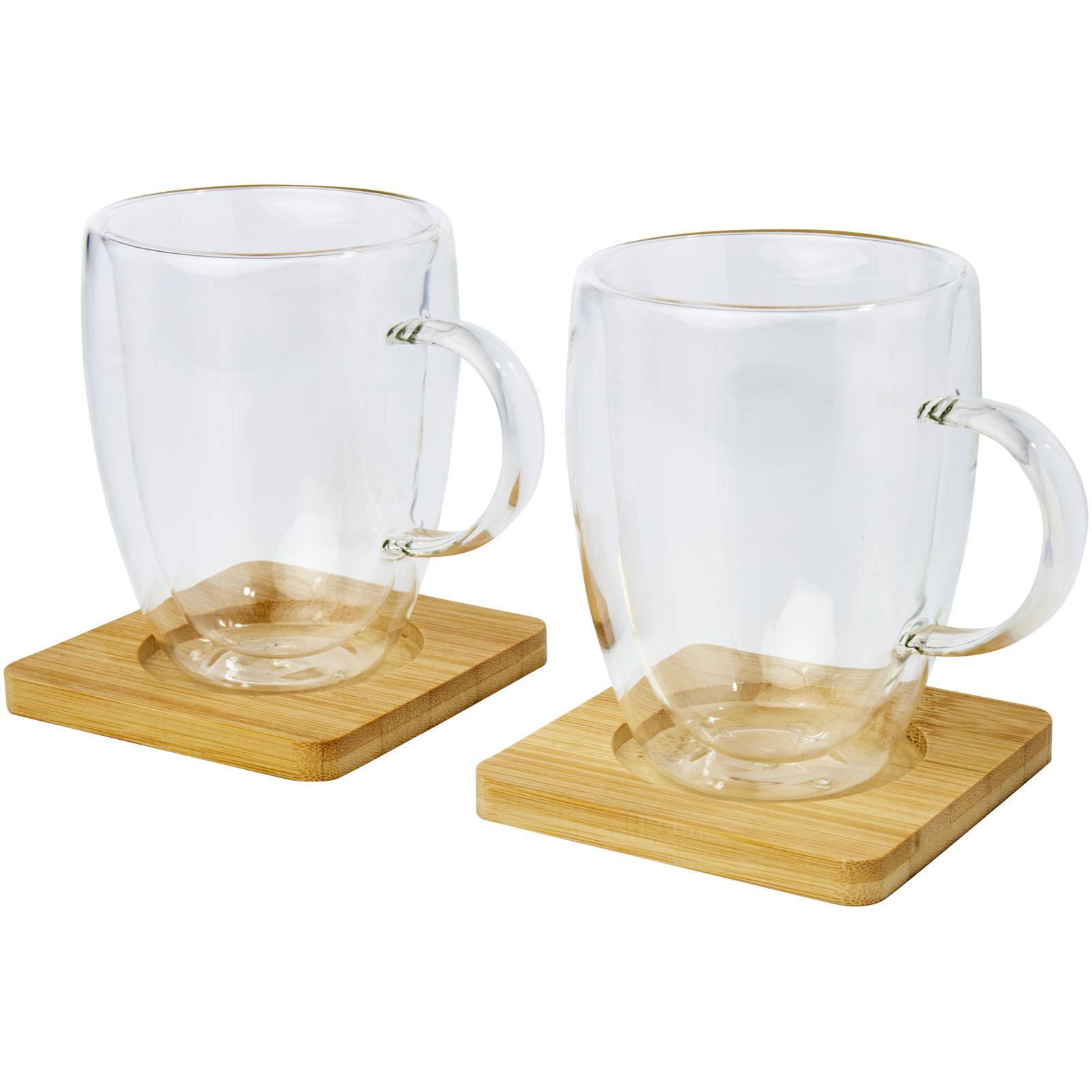 Manti 2-teiliger 350 ml doppelwandiger Glasbecher mit Bambusuntersetzer transparent, natural