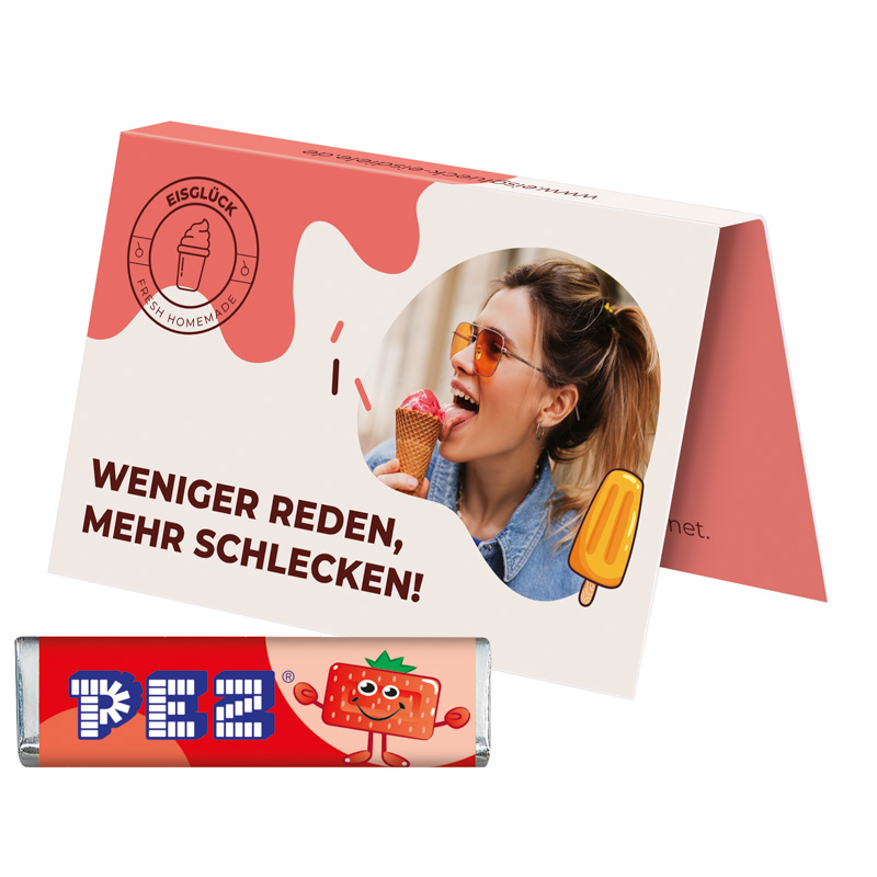 Werbekarte Visitenkartenformat, PEZ Bonbonriegel Zitrone