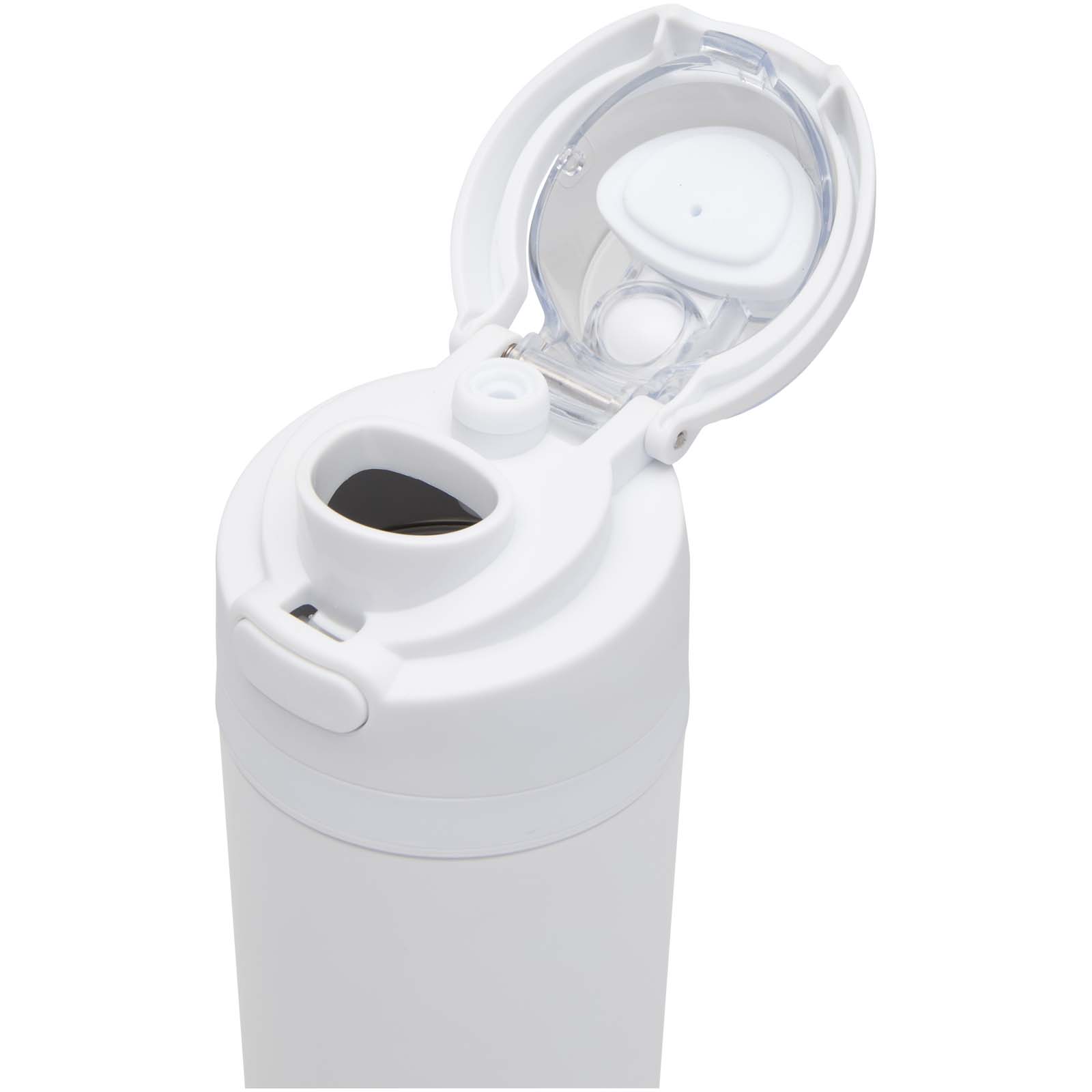 Theron 800 ml RCS Trinkflasche aus recyceltem, einwandigem Edelstahl mit Multifunktionsdeckel und Klappstrohhalm weiss