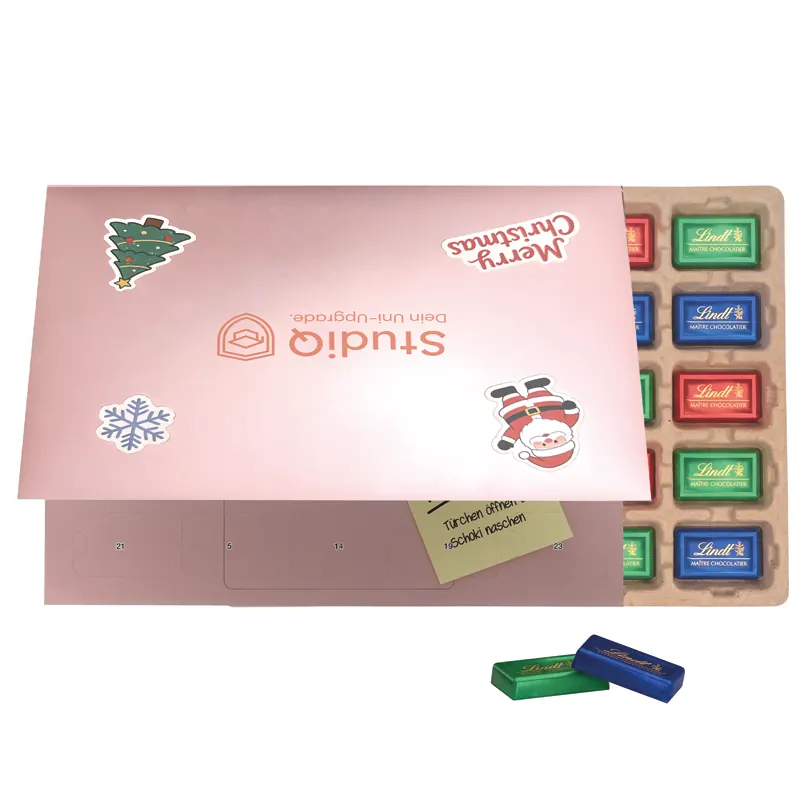 Premium Tisch Adventskalender Flip Cover Eco Querformat Schokotäfelchen
