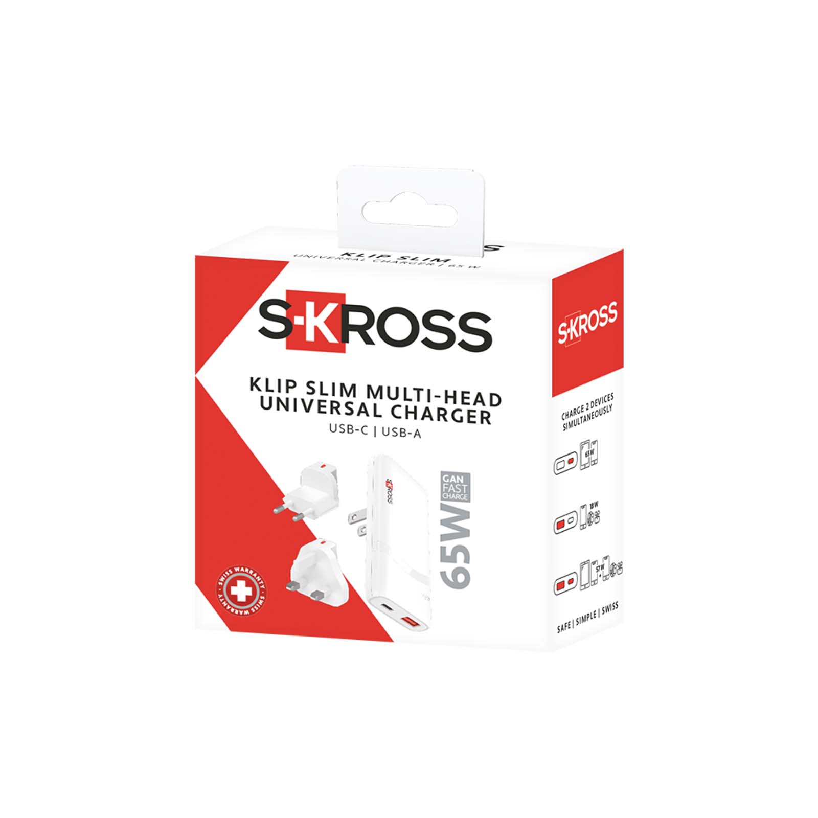 SKROSS® Klip Slim 65W Mehrfach-Ladegerät weiss